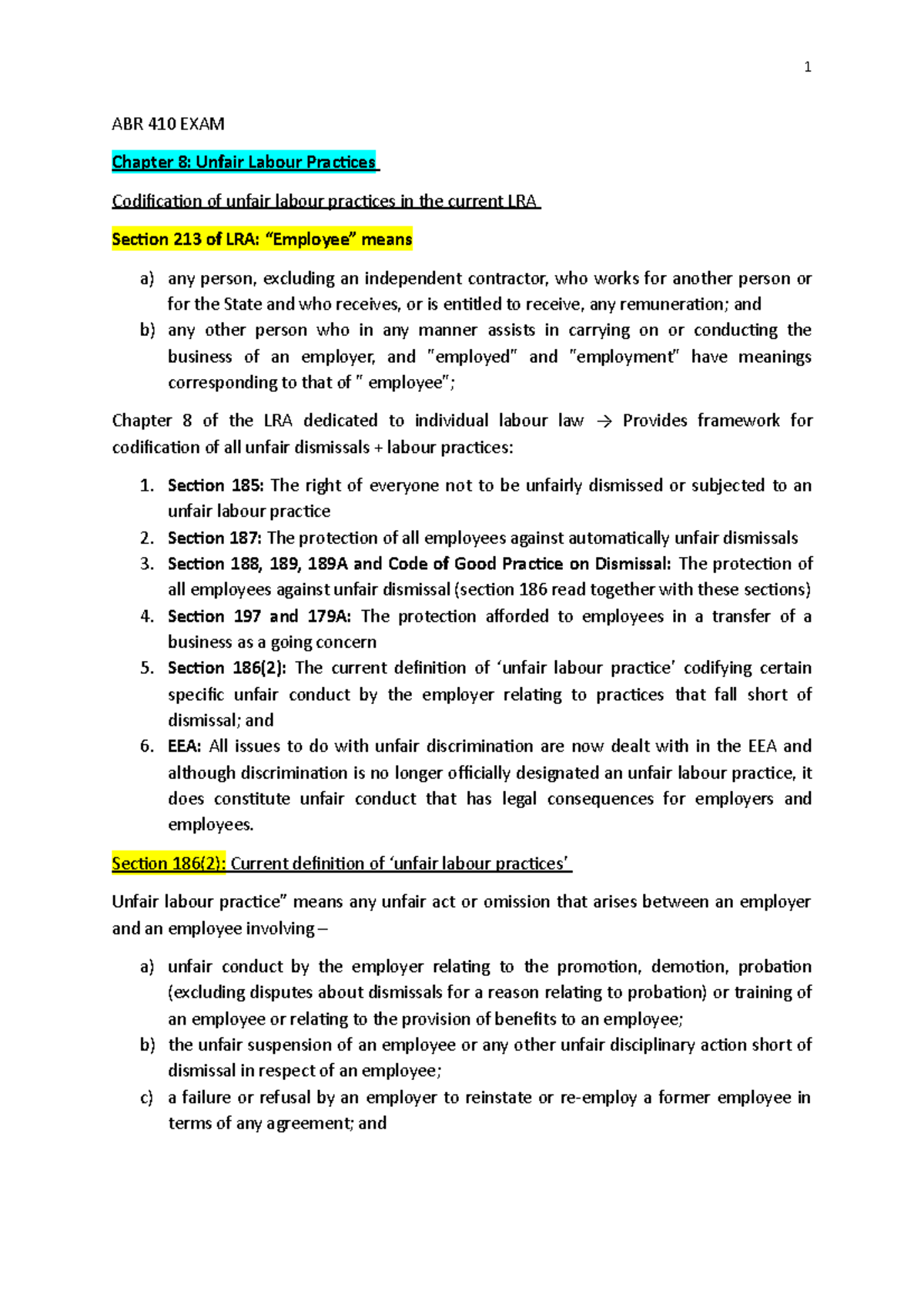 ABR EXAM Notes - ABR 410 EXAM Chapter 8: Unfair Labour Practices ...