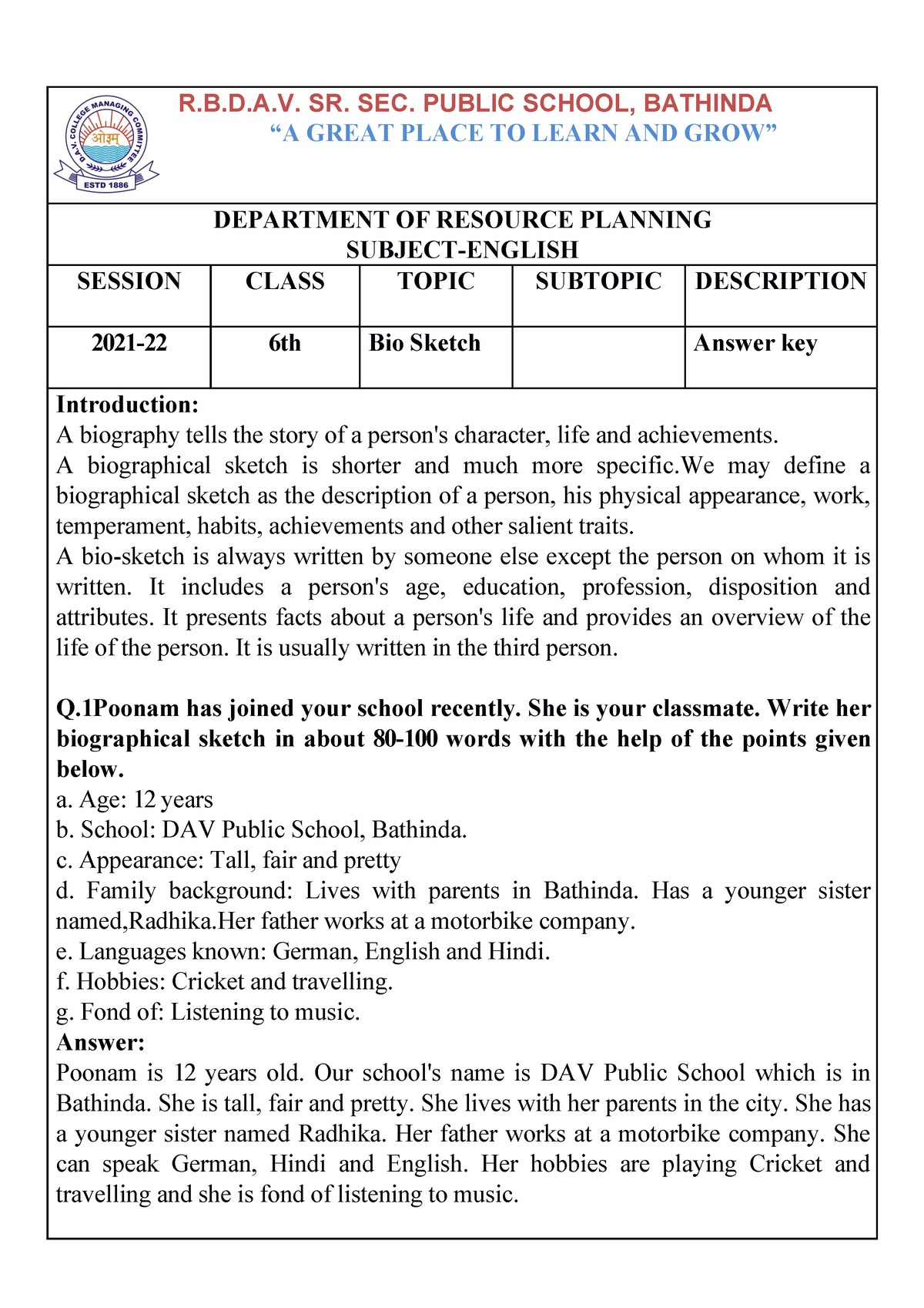 Army Public School Noida Annual Exam Syllabus, Class 8 - 2022-23 Subject  Syllabus I. Reading Comprehension (20 Marks) | PDF