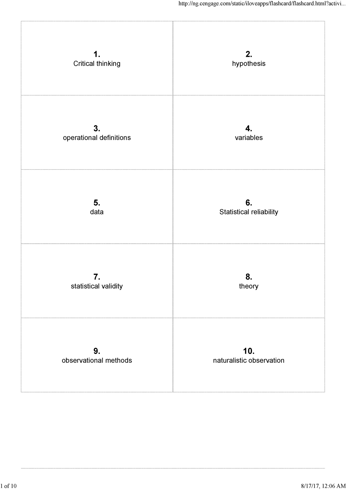 Week 1 Flashcards- Psychology As A Science - 1 Of 10 1. 2. Critical ...