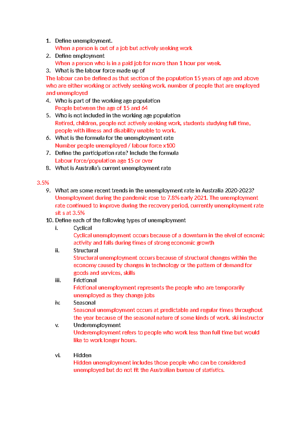 Unemployment questions - Define unemployment. When a person is out of a ...
