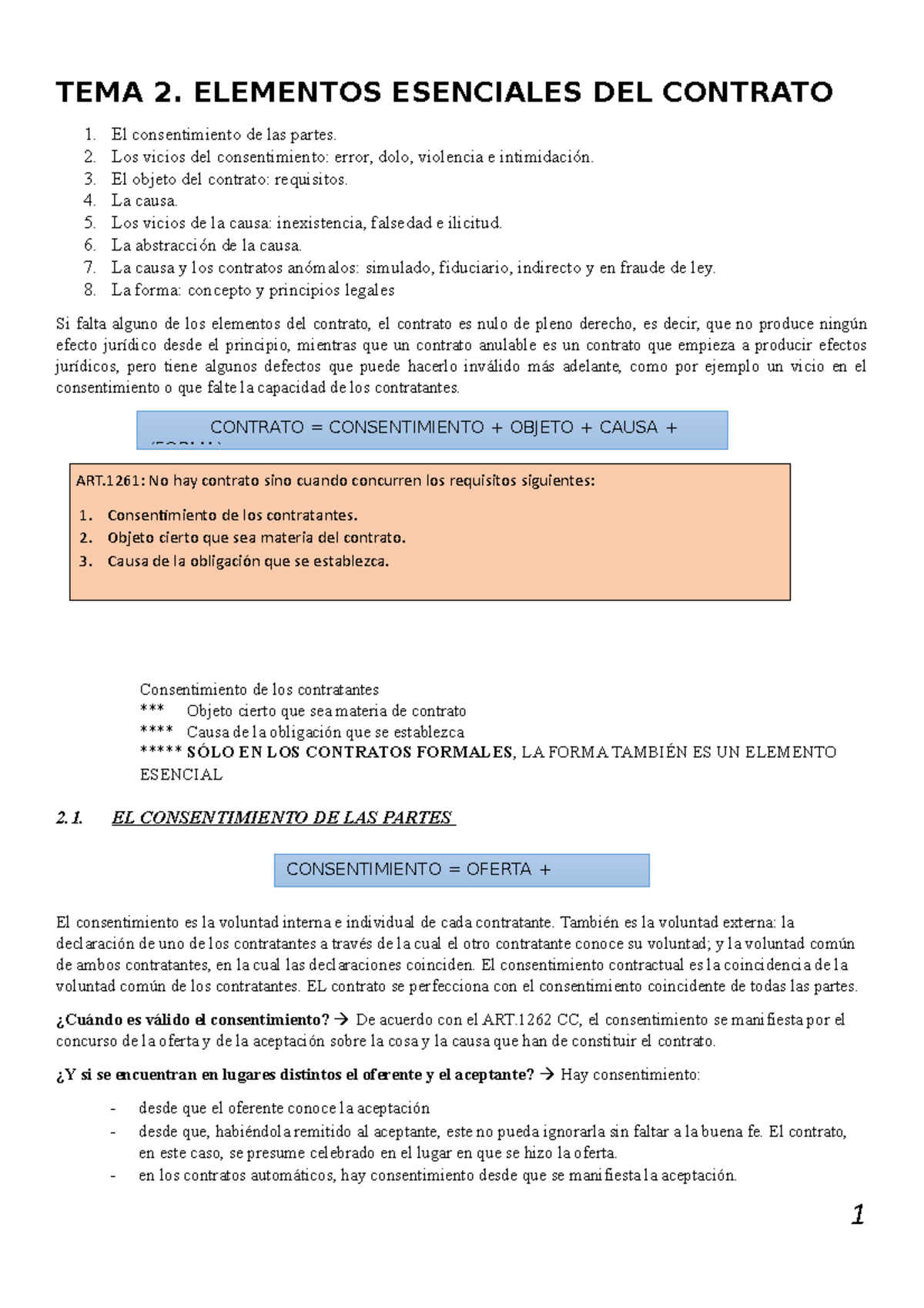 T2. Elementos Esenciales DEL Contrato - TEMA 2. ELEMENTOS ESENCIALES ...