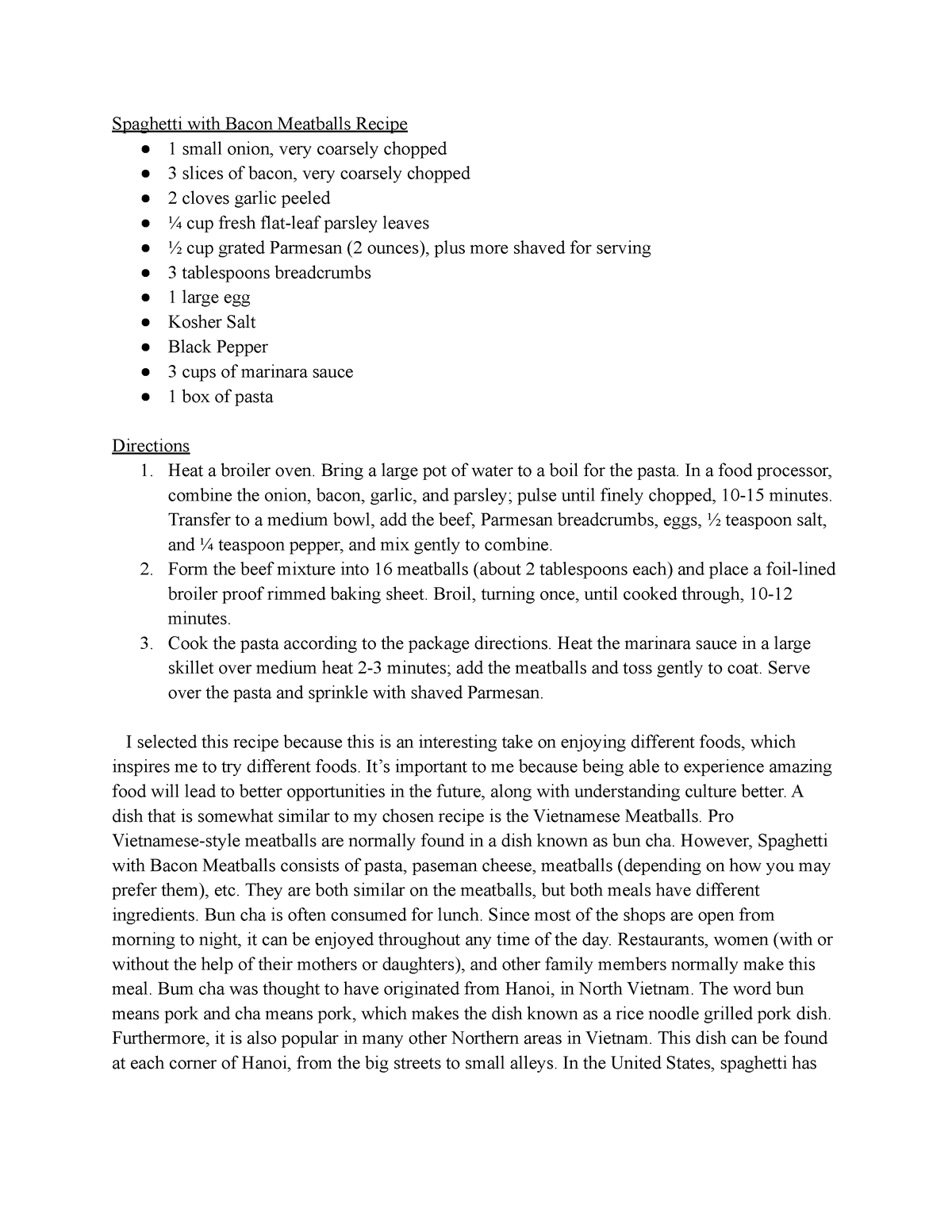 Journal #3 Recipe Analysis - Spaghetti with Bacon Meatballs Recipe 1 ...