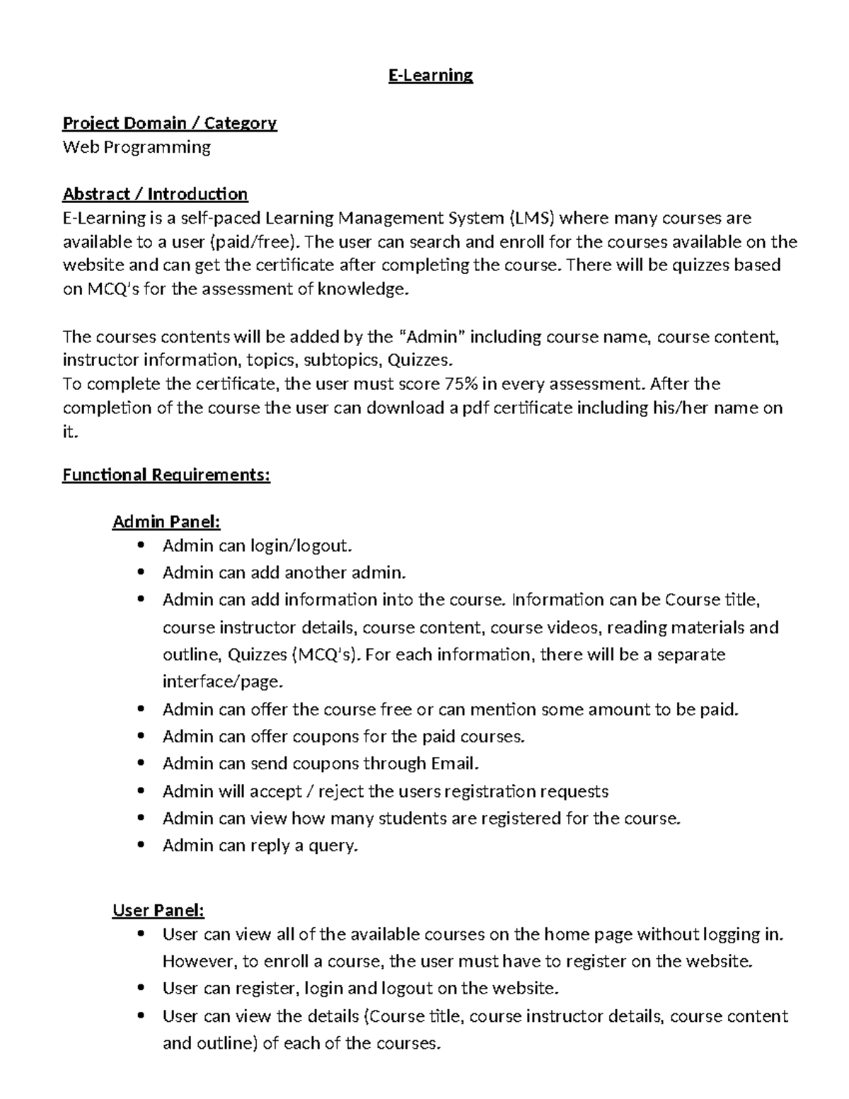 Spring 2023 CS619 8409 - E-Learning Project Domain / Category Web ...