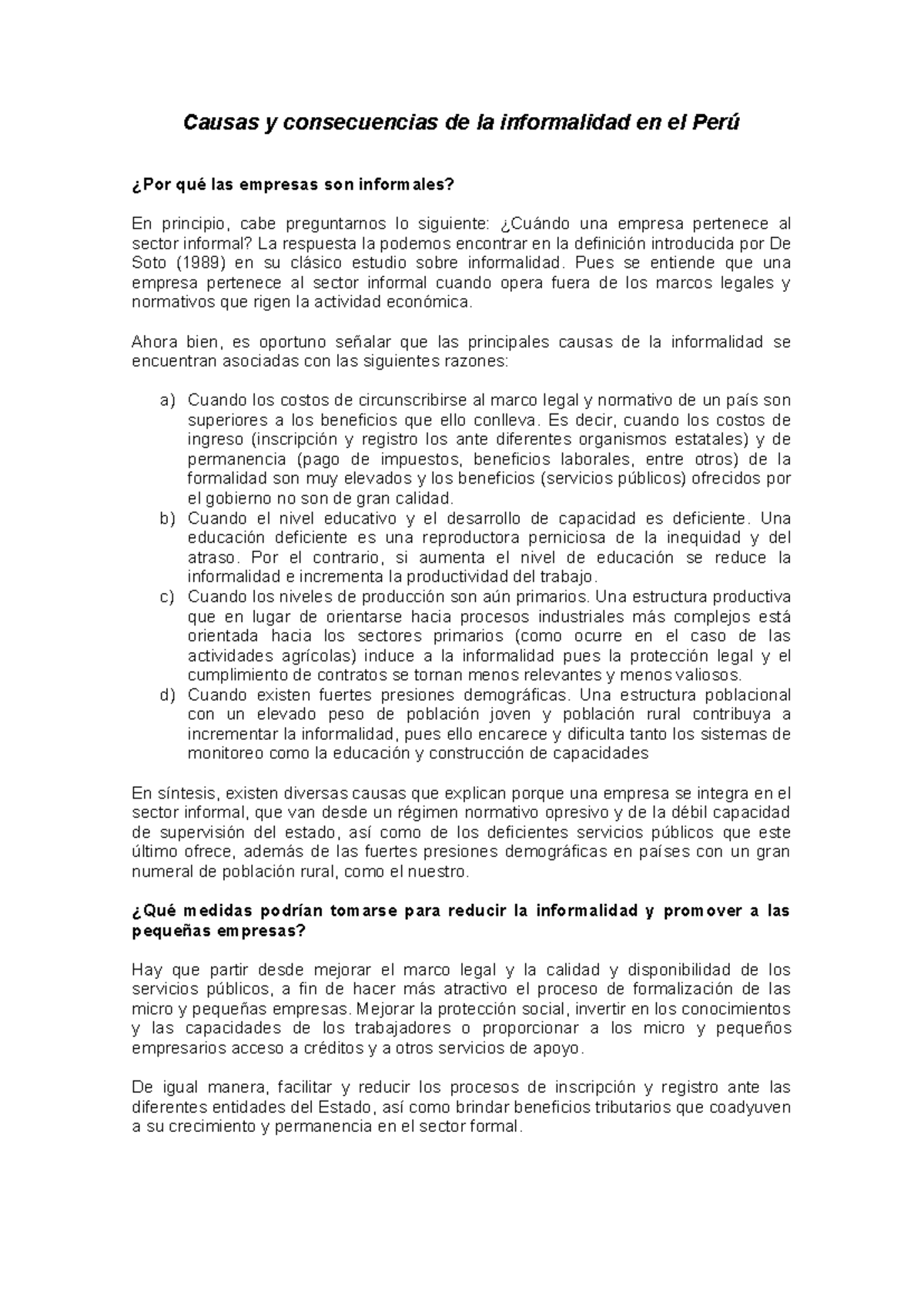 Causas y consecuencias de la informalidad en el Perú - Pues se entiende ...