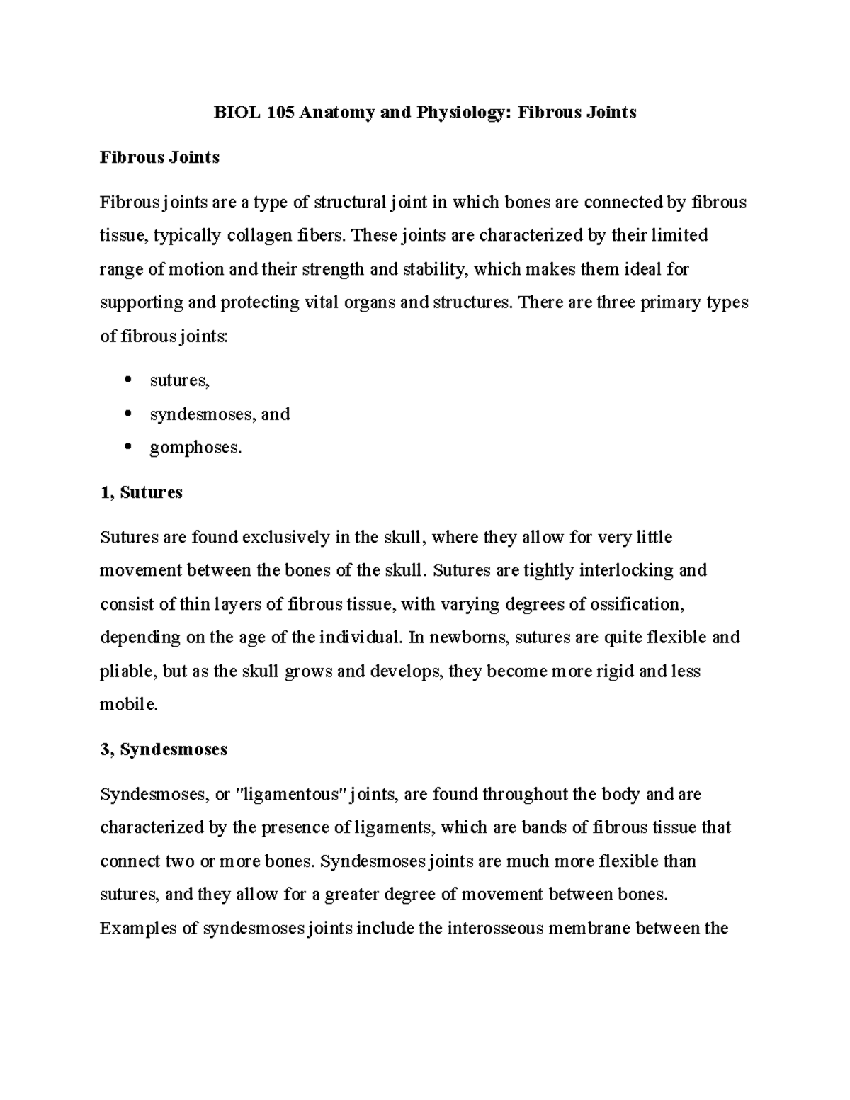 3 BIOL 105 Anatomy and Physiology Fibrous Joints - BIOL 105 Anatomy and ...