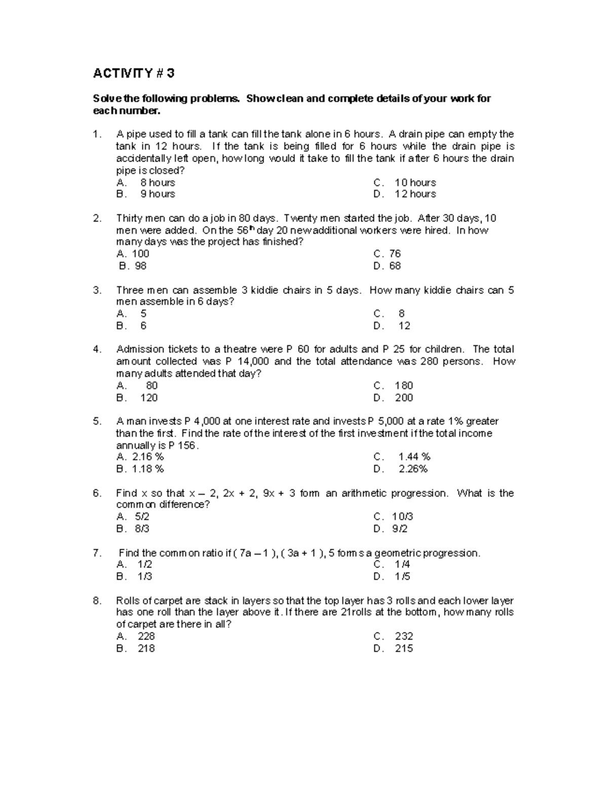 Activity # 3 - 23 - English - ACTIVITY # 3 Solve the following problems ...