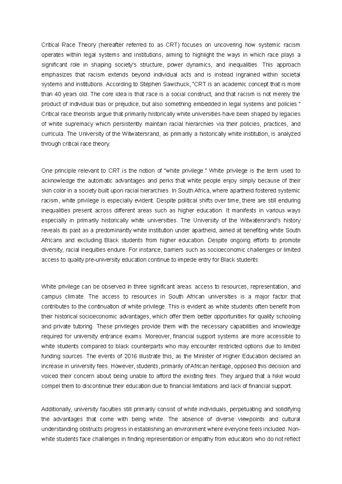 Tutorial 3 final - Critical Race Theory (hereafter referred to as CRT ...
