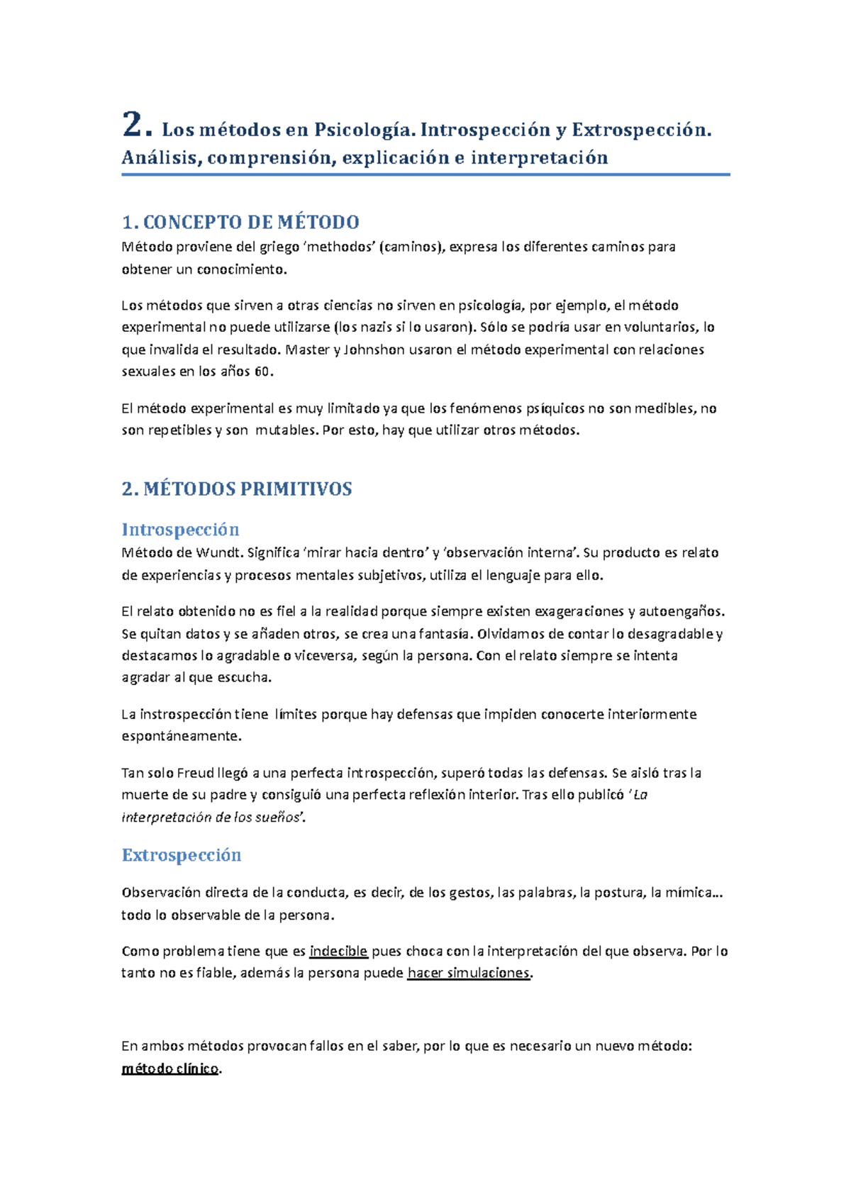 Tema 2 2 Los Métodos En Psicología Introspección Y Extrospección Análisis Comprensión 7692