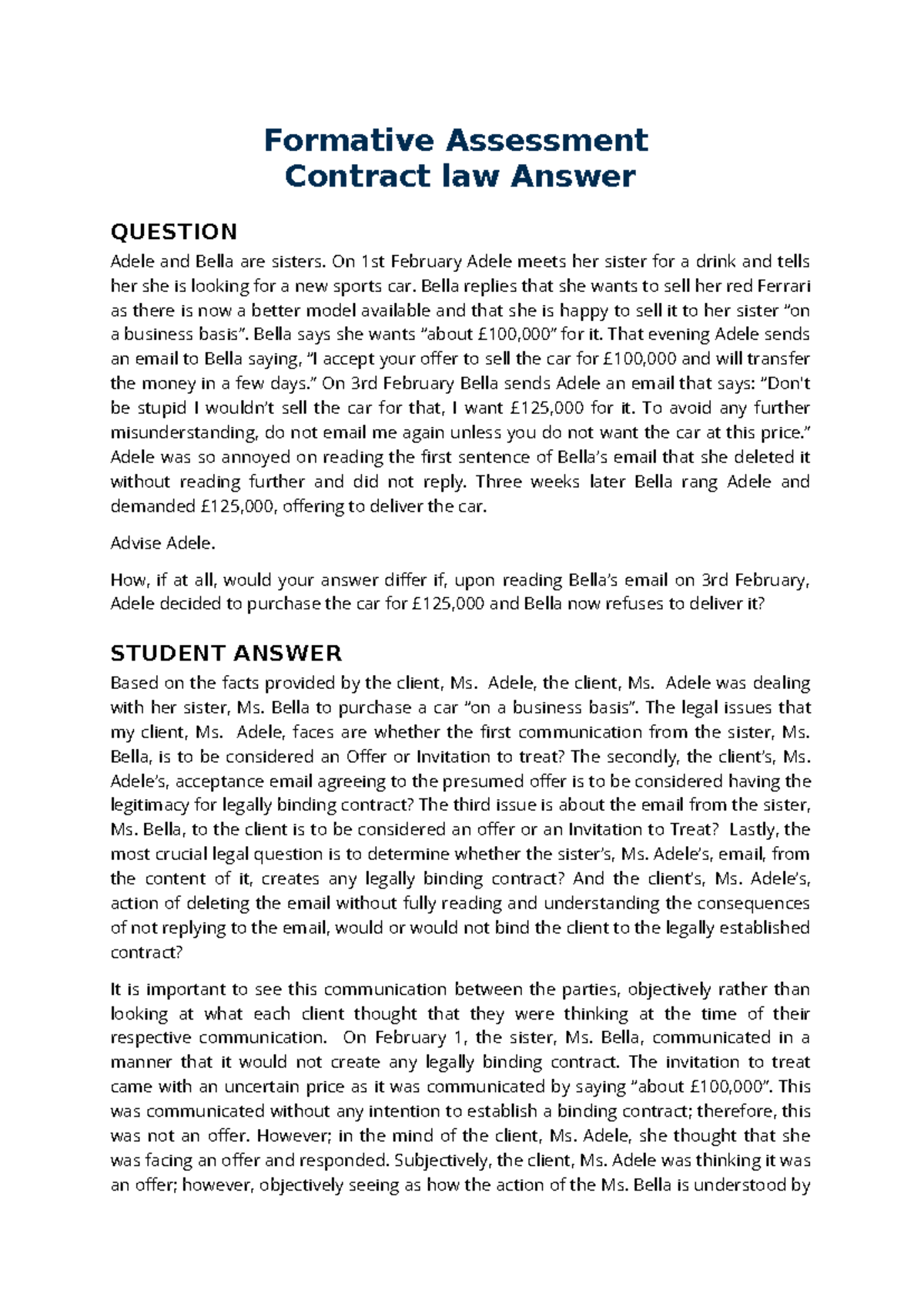 Contract Example - essay draft - Formative Assessment Contract law ...