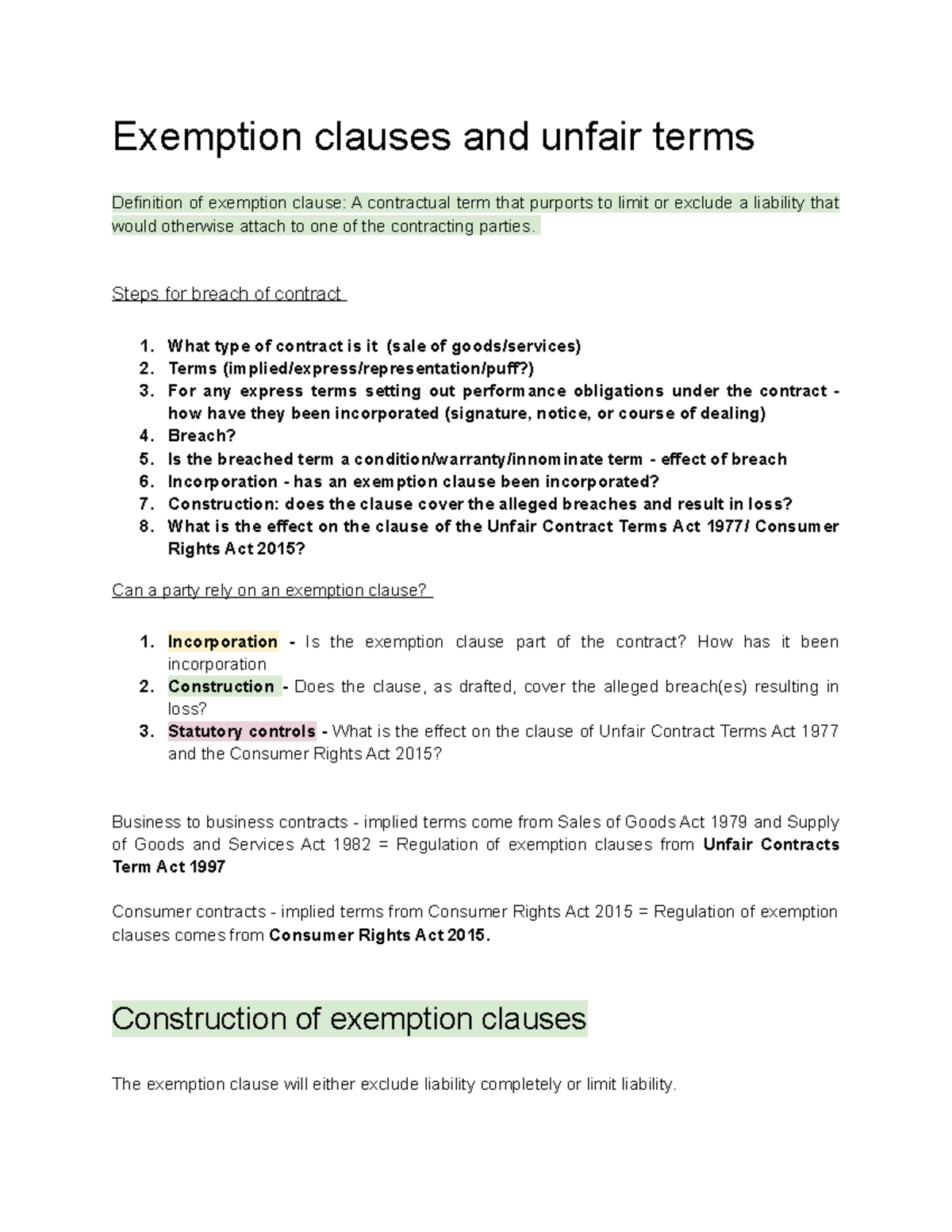 Exemptionclauses and unfair terms Exemption clauses and unfair terms Definition of exemption