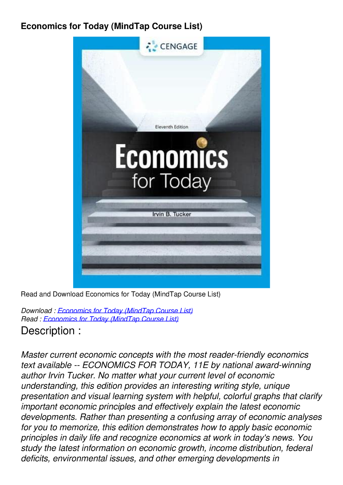 READ DOWNLOAD] Economics for Today (MindTap Course List