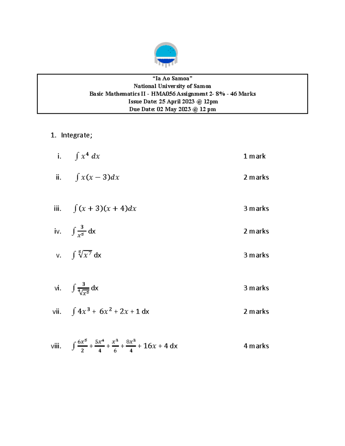 HMA056 Assignment 2, 2023 - “Ia Ao Samoa” National University of Samoa ...