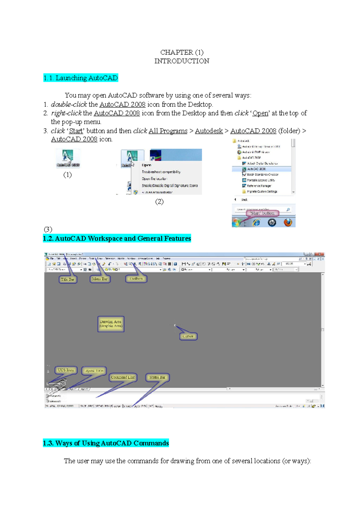 ACAD(For Short Term) - Good - CHAPTER (1) INTRODUCTION Launching ...