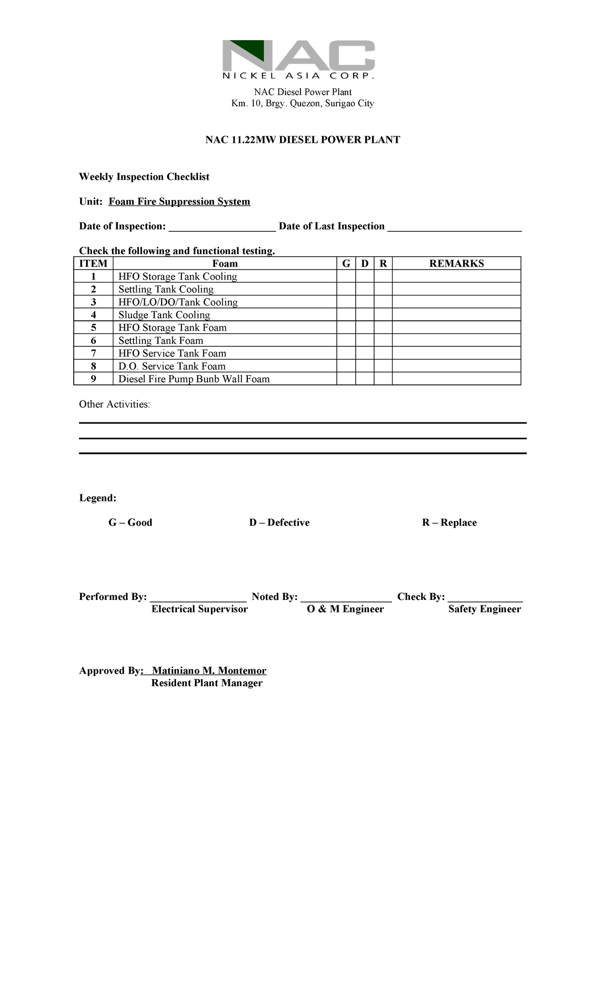 Foam Fire Suppression System - NAC Diesel Power Plant Km. 10, Brgy ...