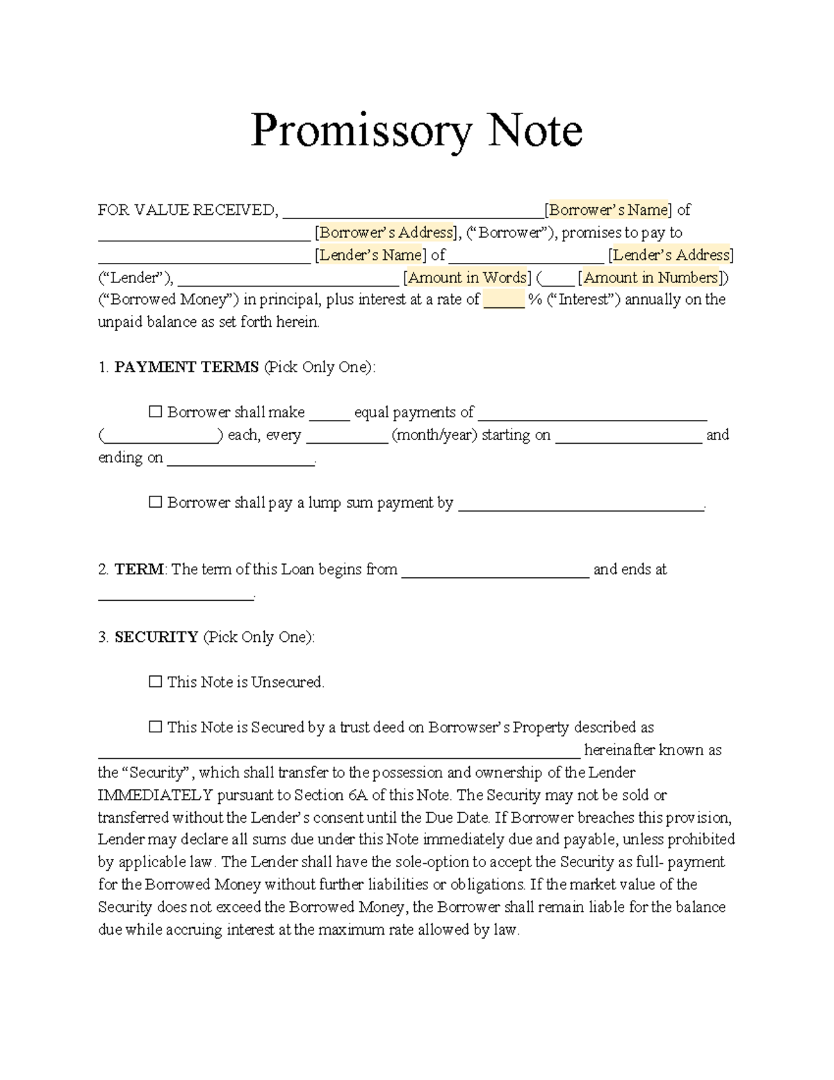 Promissory-note-template - Promissory Note FOR VALUE RECEIVED ...