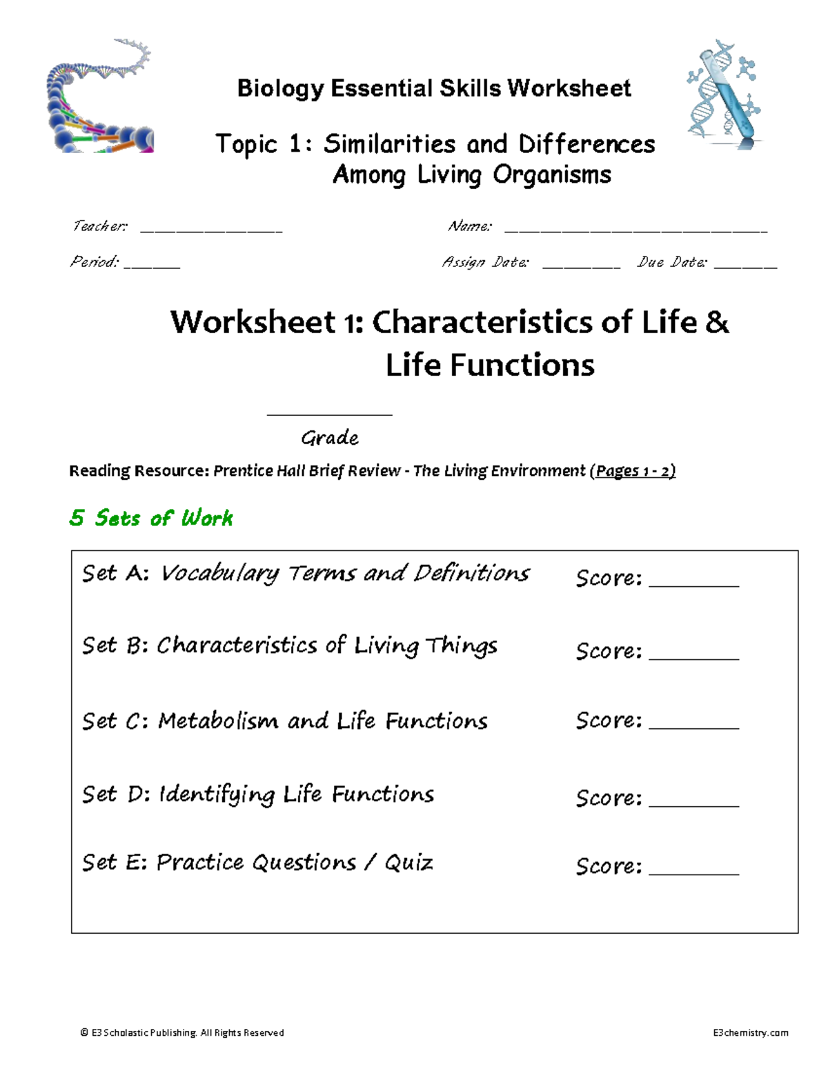 Life Functions Characteristicsof Life Living Environment Regents