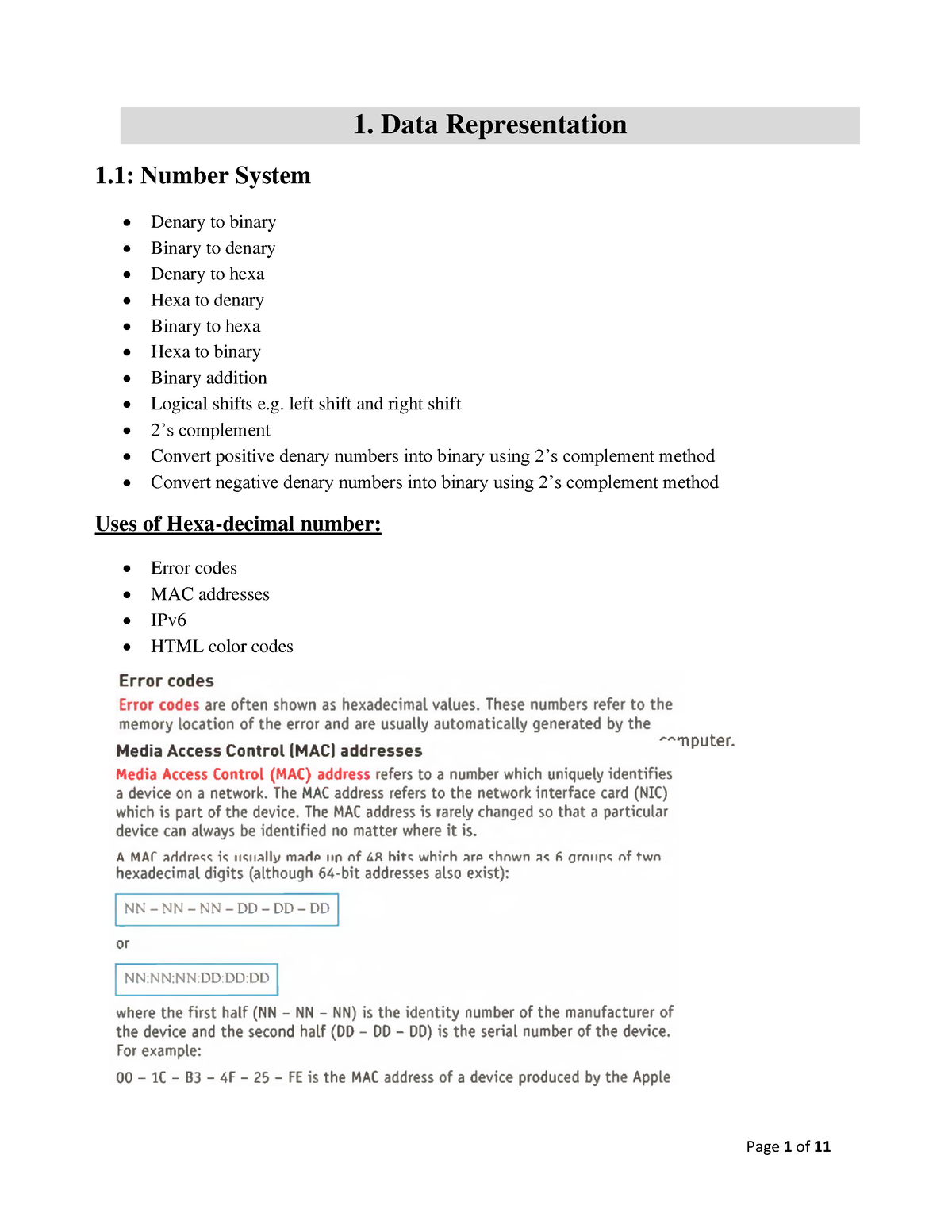 data representation computer science igcse notes