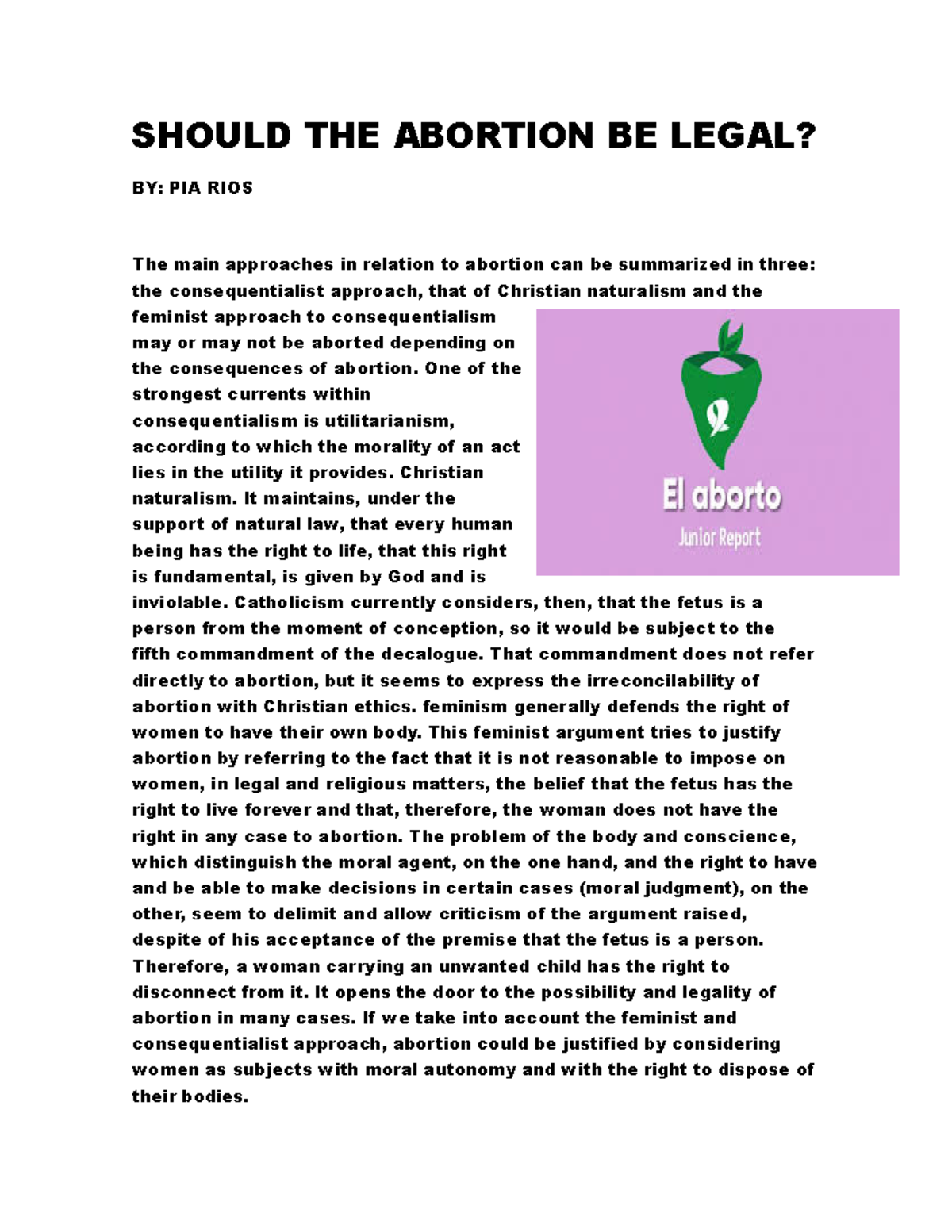 Should THE Abortion BE Legal - SHOULD THE ABORTION BE LEGAL? BY: PIA ...