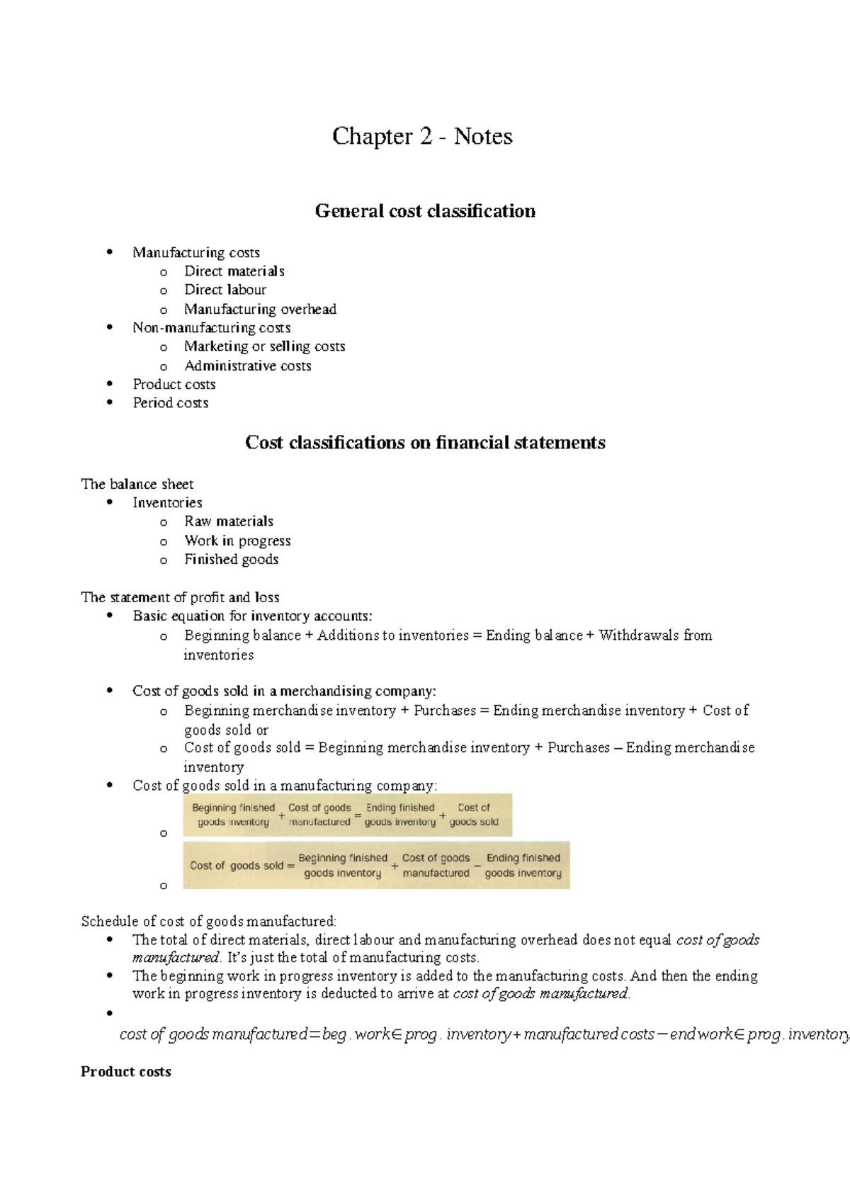 Chapter 2 Of Management Accounting - Chapter 2 Notes General Cost ...