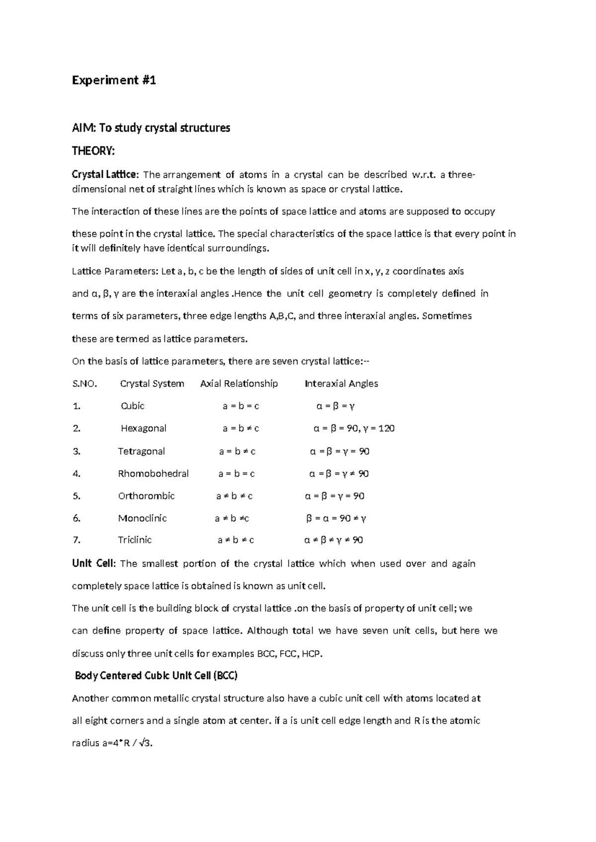 Experiments-Material-Lab - Experiment AIM: To study crystal structures ...