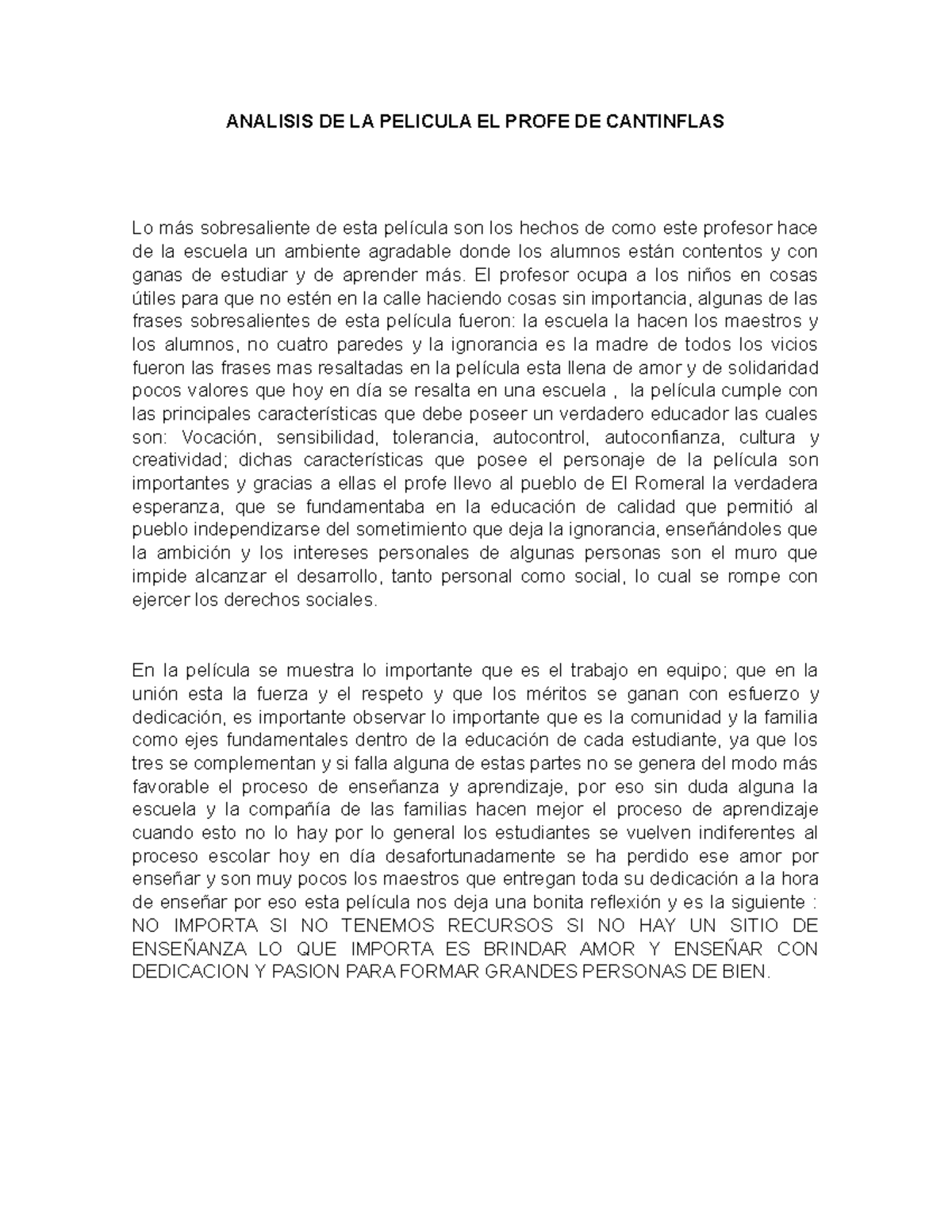 Analisis DE LA Pelicula EL Profe DE Cantinflas - ANALISIS DE LA ...