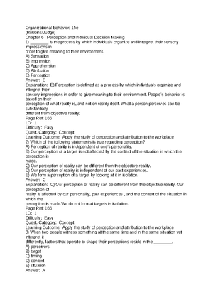 Chapter 5 - Study Test Materials - Organizational Behavior, 15e ...