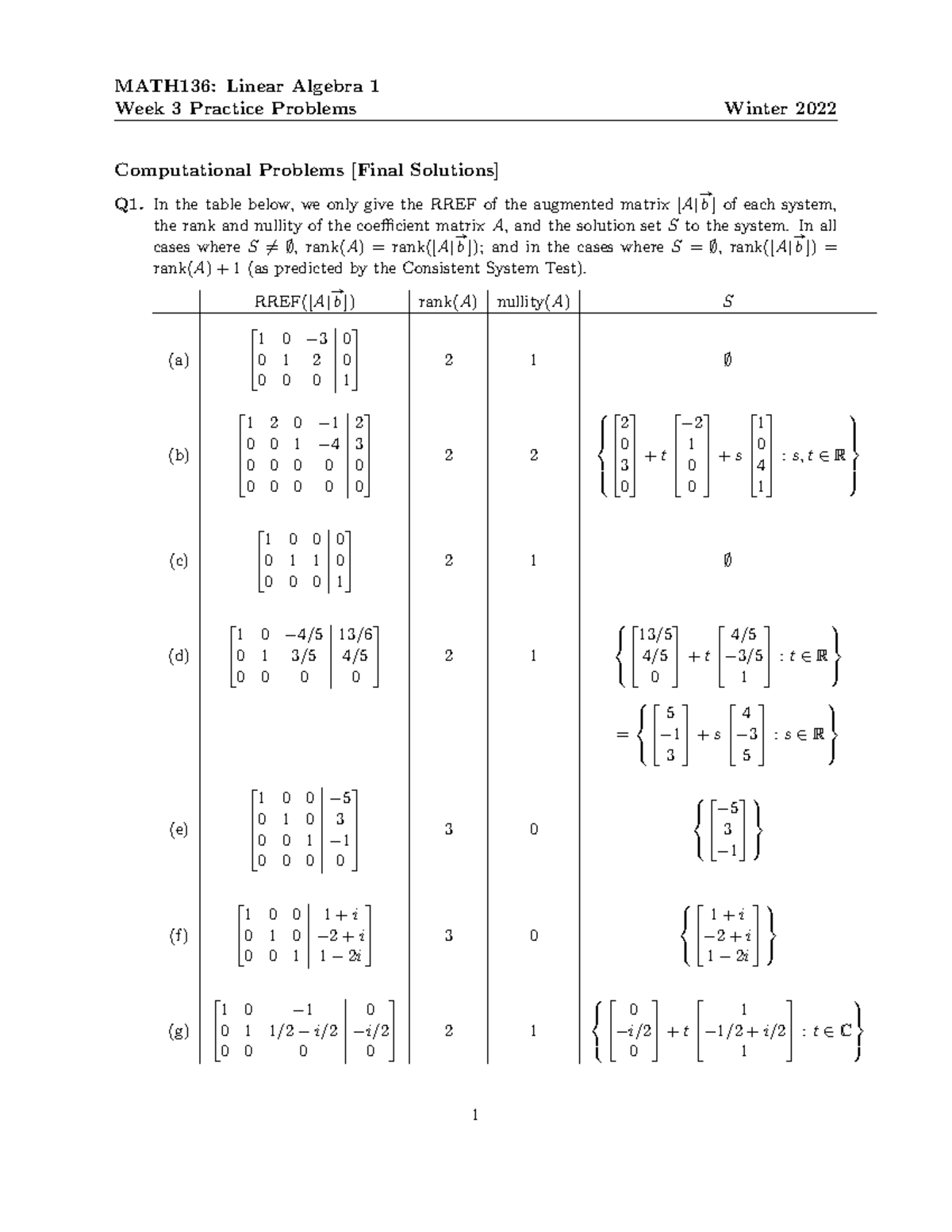Math136 W22 Practice 03 Soln Math136 Linear Algebra 1 Week 3 Math136 W22 Practice 03 Soln Math136 Linear Algebra 1 Week 3