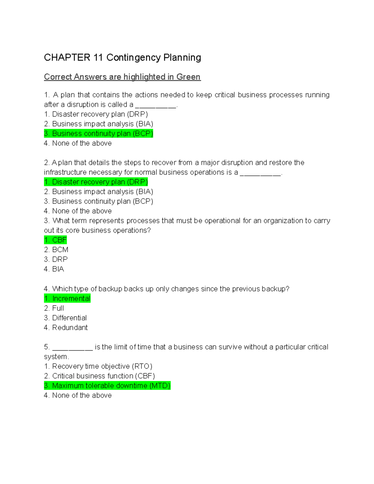 Chapter 11 Assesment Contingency Planning CHAPTER 11 Contingency