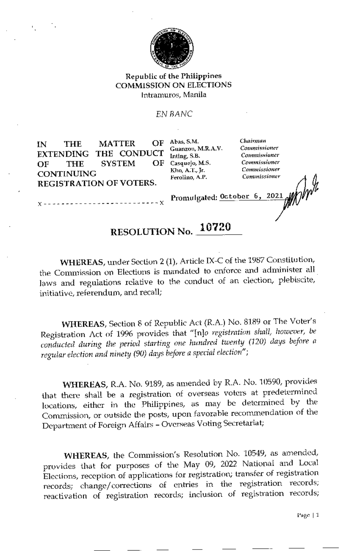 Comelec Resolution No. 10720 - Communication For Corporations ...