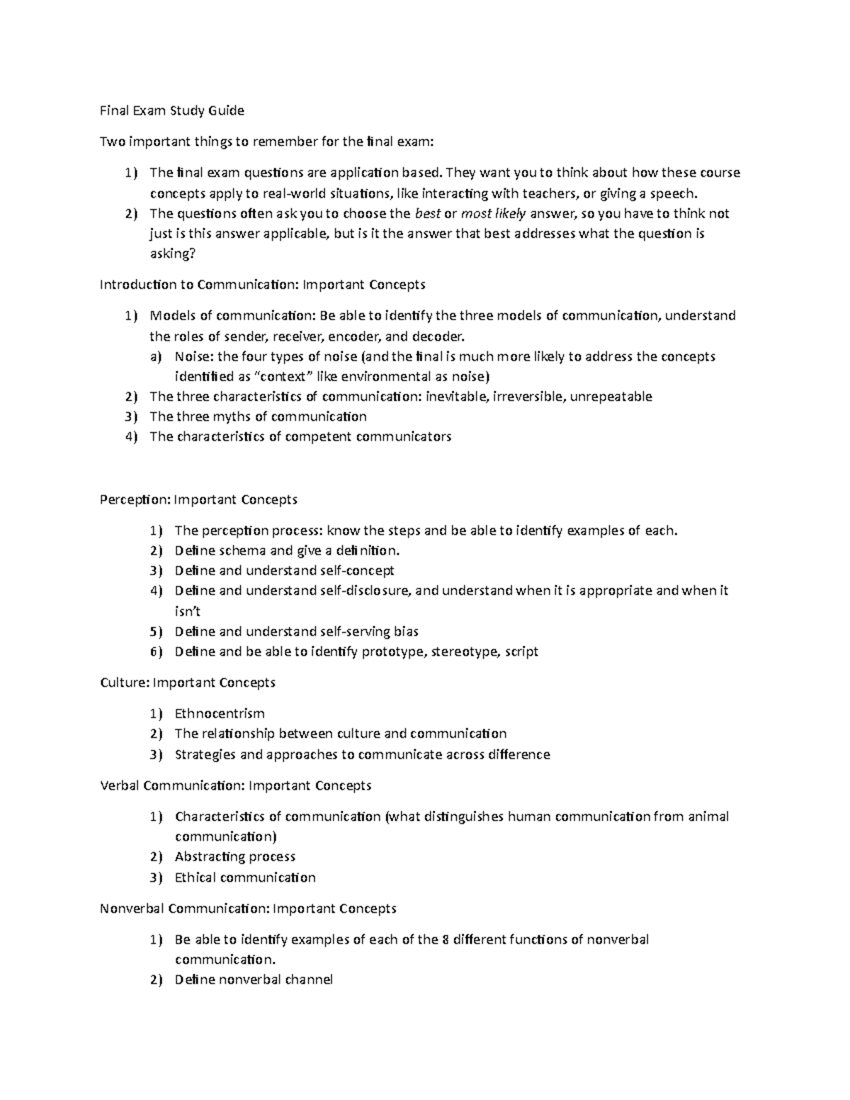Final Exam Study Guide - asd - Final Exam Study Guide Two important ...