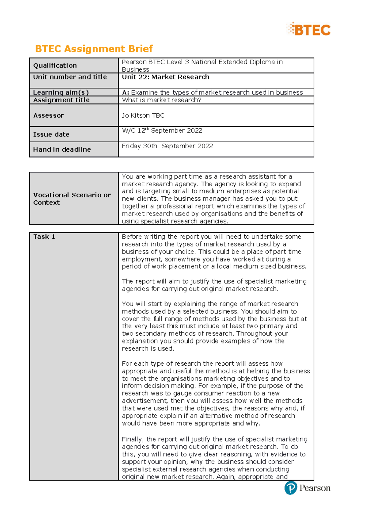 Unit 22 Ass 1 P1 M1 D1-1-1 - BTEC Assignment Brief Qualification ...