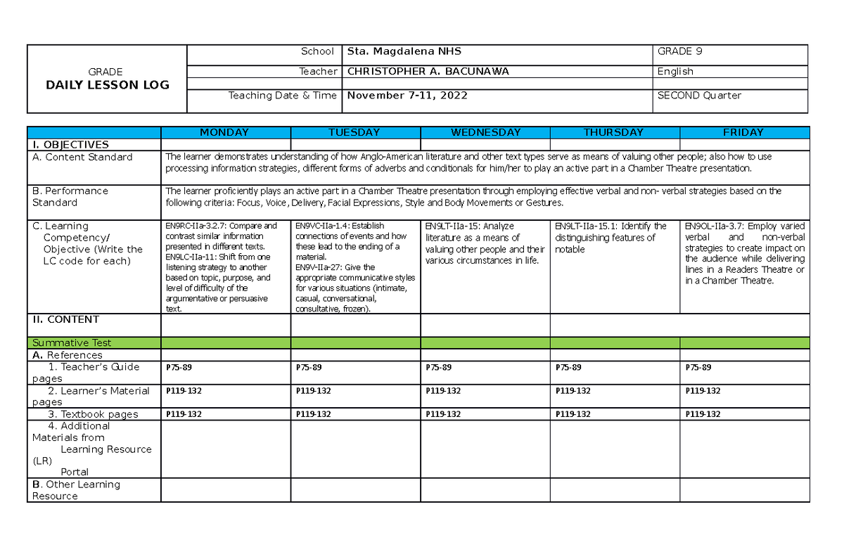 DLL Wk 1 - This is being used for education purposes - GRADE DAILY ...