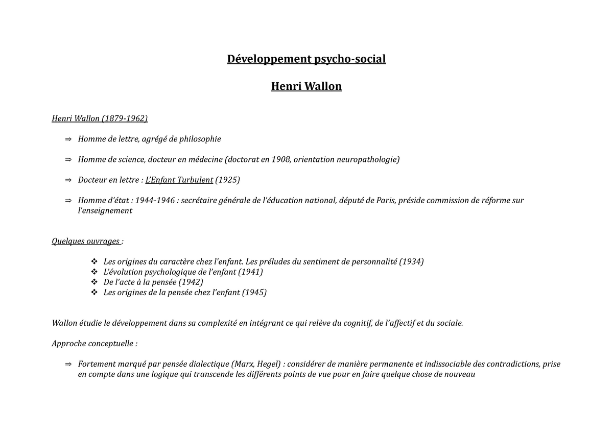 Cm3 Cm4 Cm5 Notes De Cours 3 5 Développement Psycho Social Henri Wallon Henri Wallon 