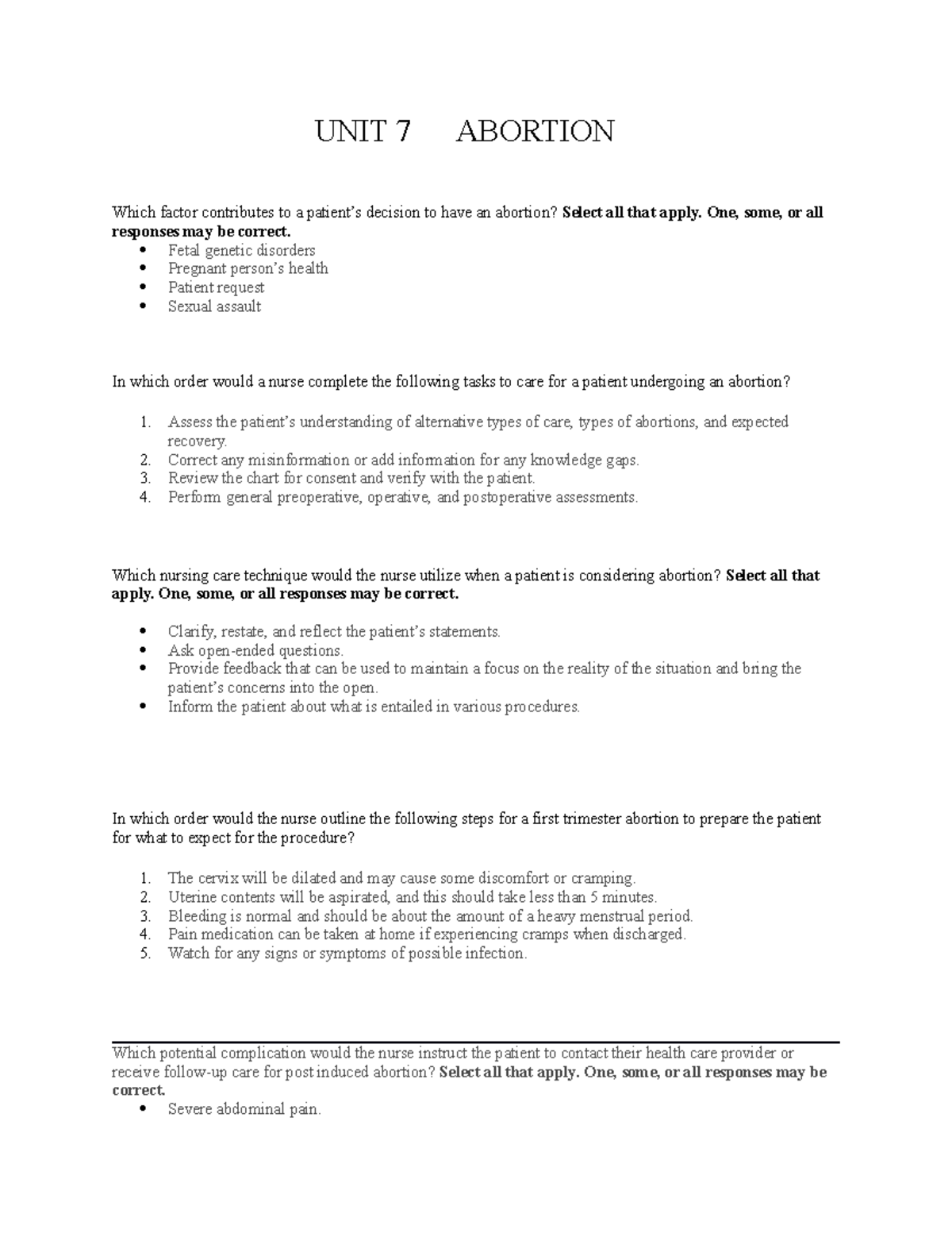 UNIT 7 Abortion - Question And Answer - UNIT 7 ABORTION Which Factor ...