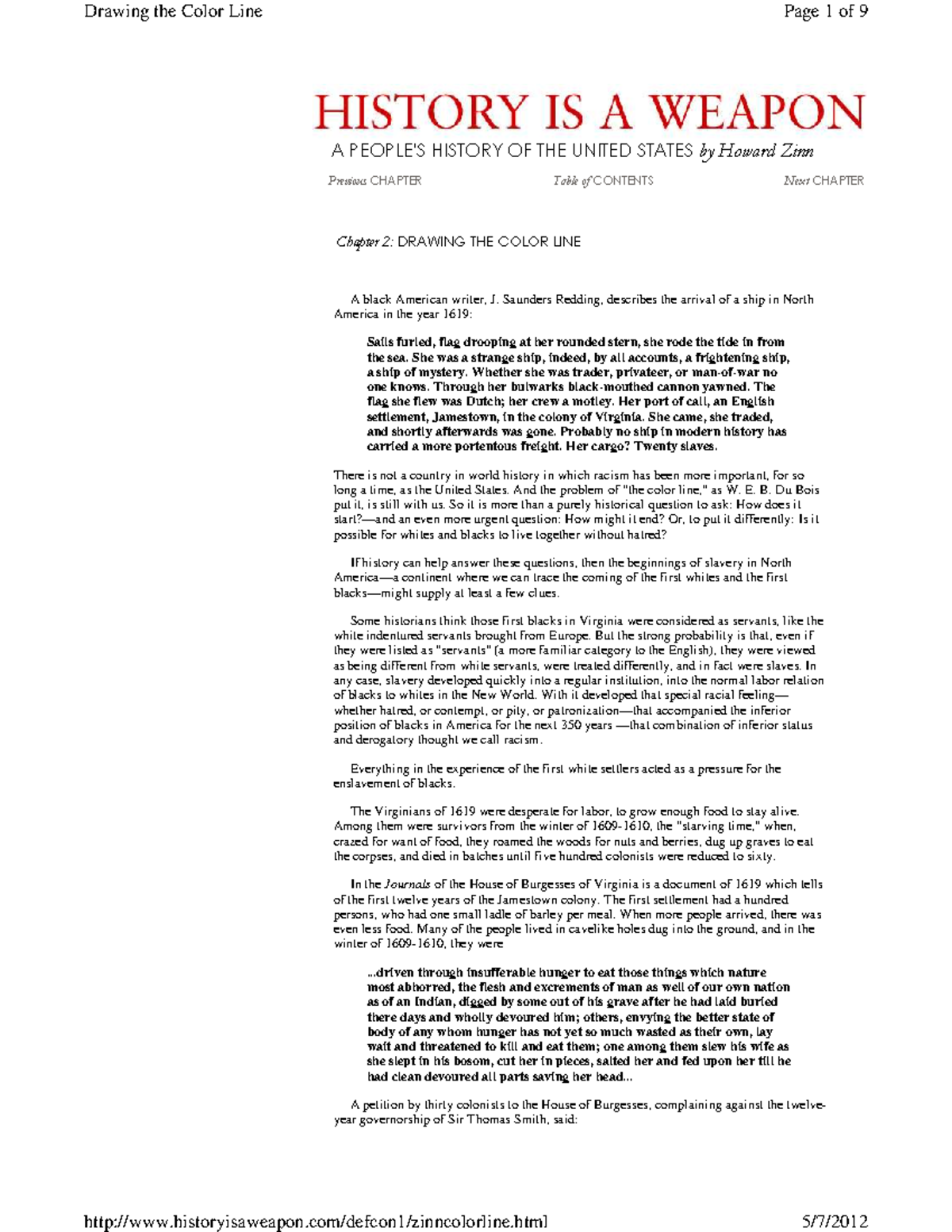 12 Howard Zinn, Drawing the Color Line Previous CHAPTER Next CHAPTER