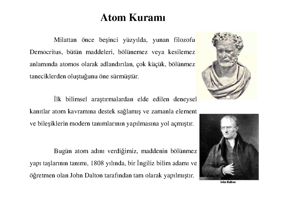 2 Hafta Kimya Lecture Notes 1 Atom Kuram Milattan Nce Be Inci Zy Lda Yunan Filozofu Democritus Maddeleri Nemez Veya Kesilemez Anlam Nda Atomos Olarak Adland Studocu