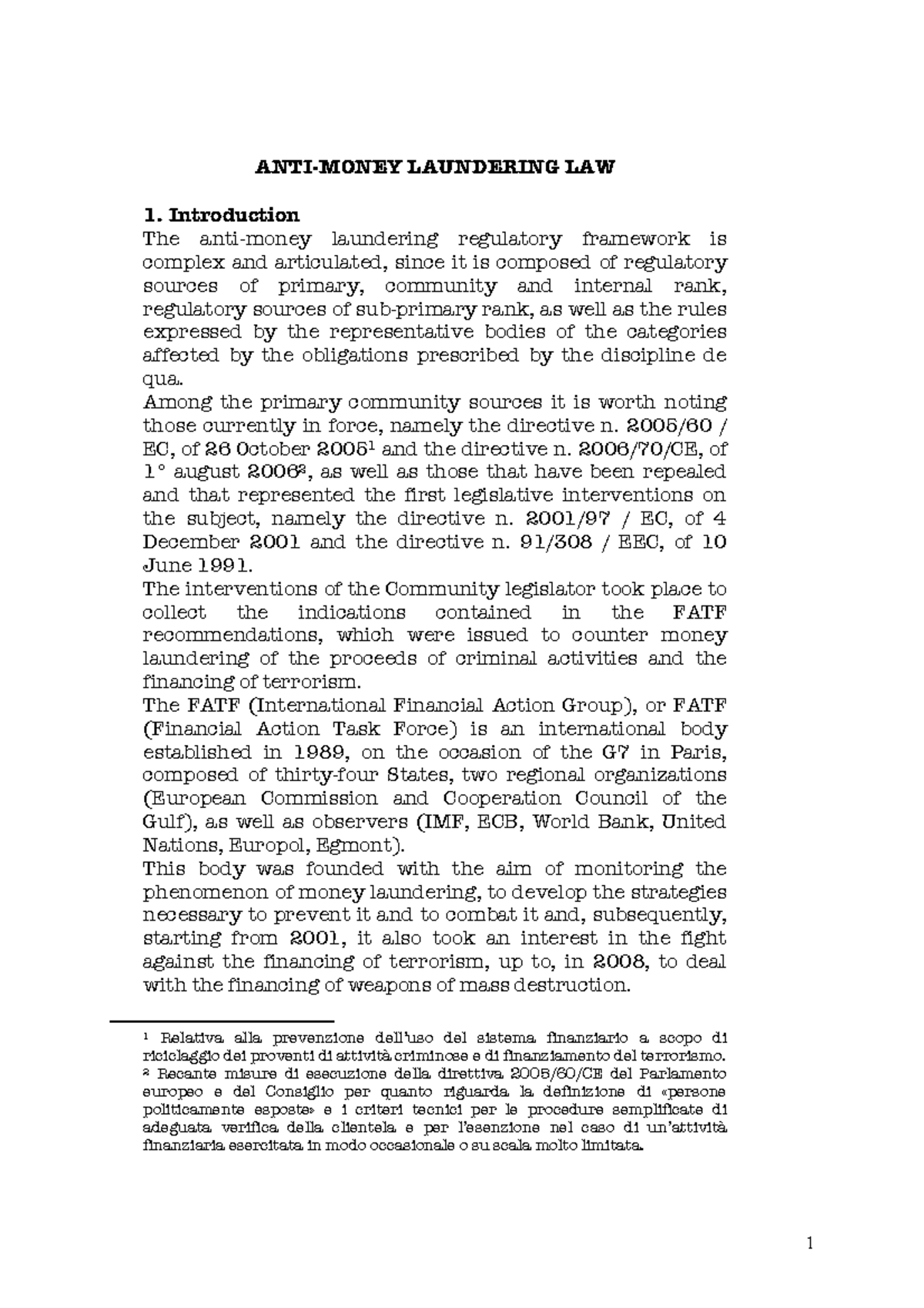 Anti Money Laundering notes - Commercial Law - uniroma1 - Studocu