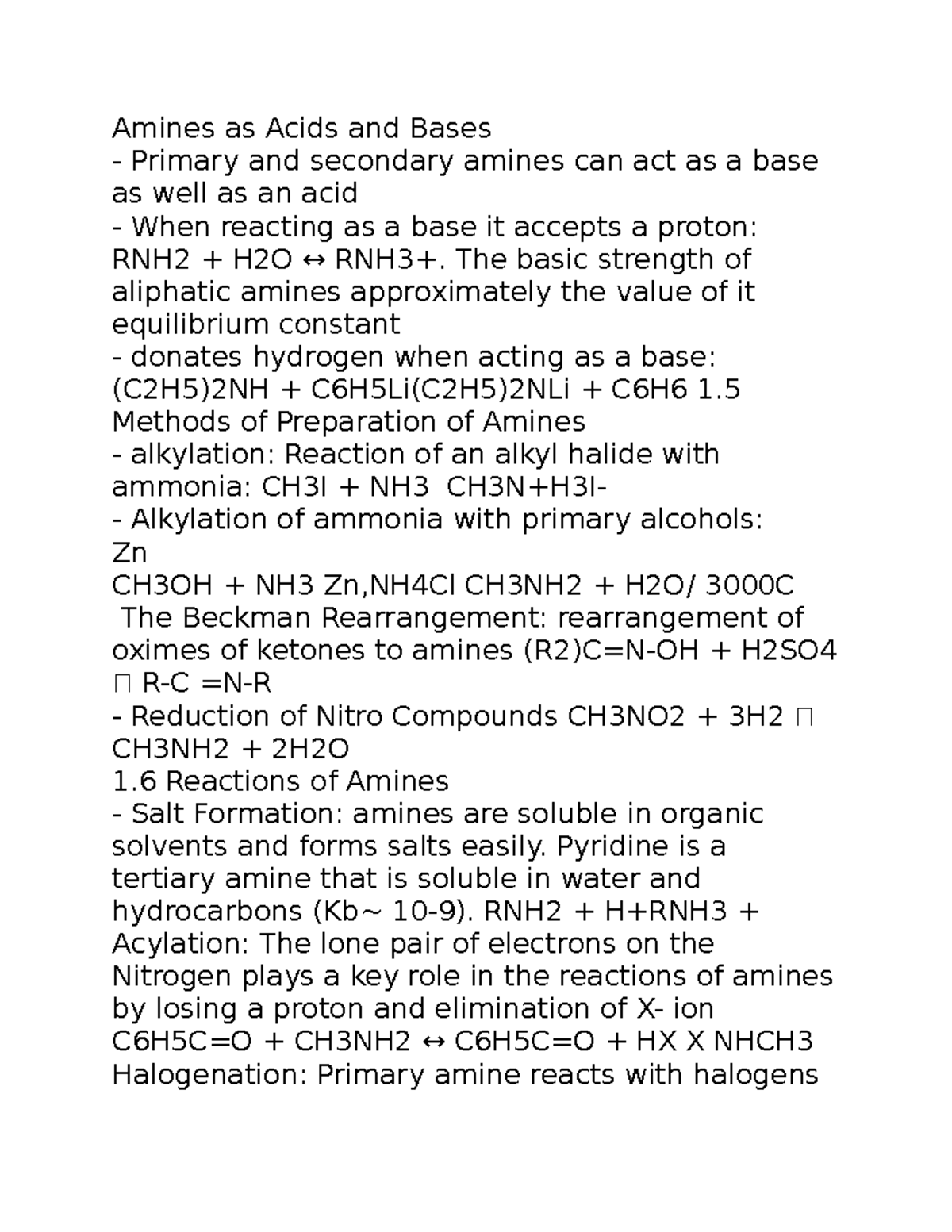 Bio 2 - notes - Amines as Acids and Bases Primary and secondary amines ...