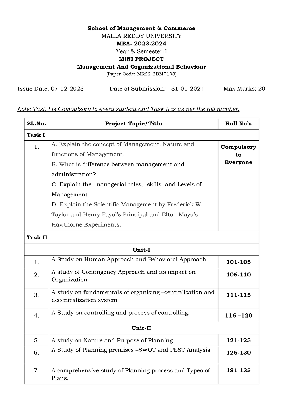 Mini Project-MOB-Topics-Beta - School of Management & Commerce MALLA ...