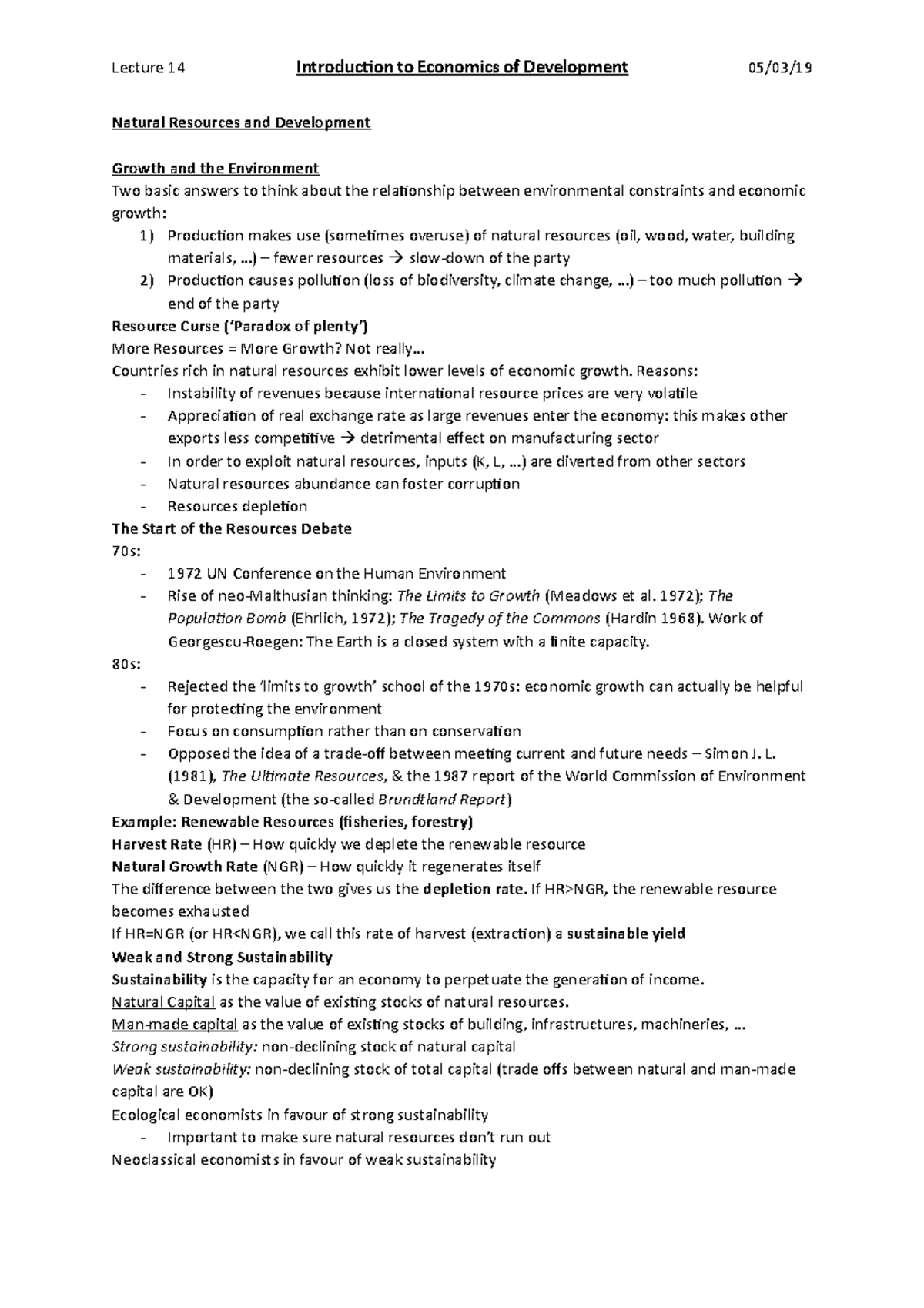 Lecture 14 - NR and Development - Natural Resources and Development ...