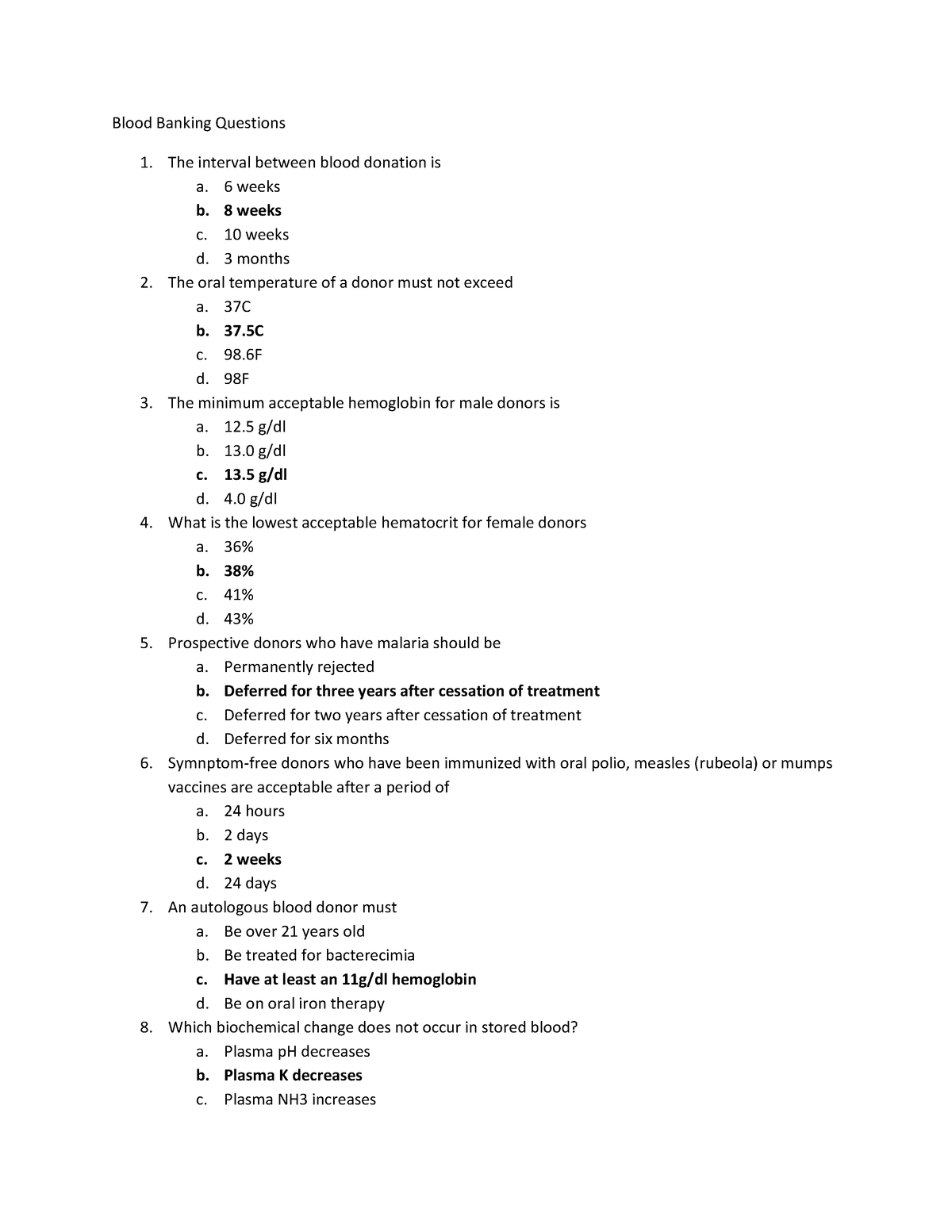 Blood-Banking-Questions - Blood Banking Questions The Interval Between ...