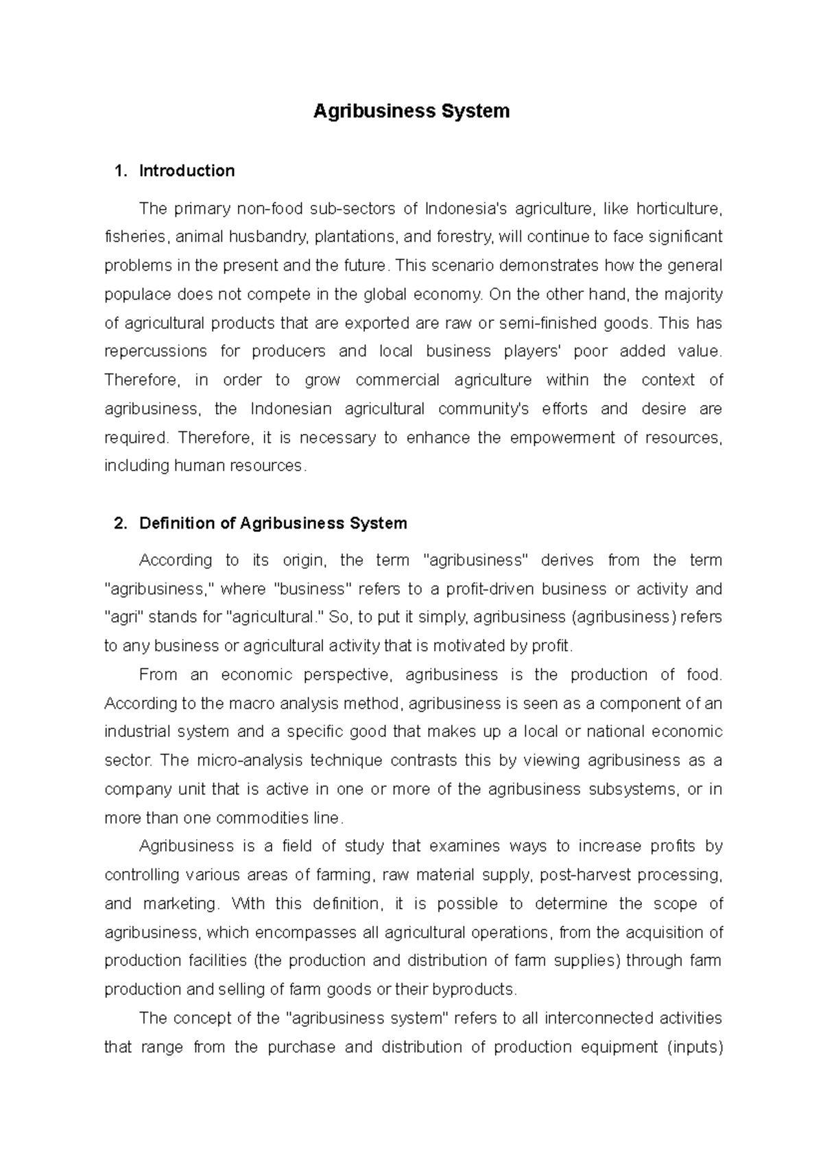 Lecture Notes Agribusiness System (PMA) - Agribusiness System 1 ...