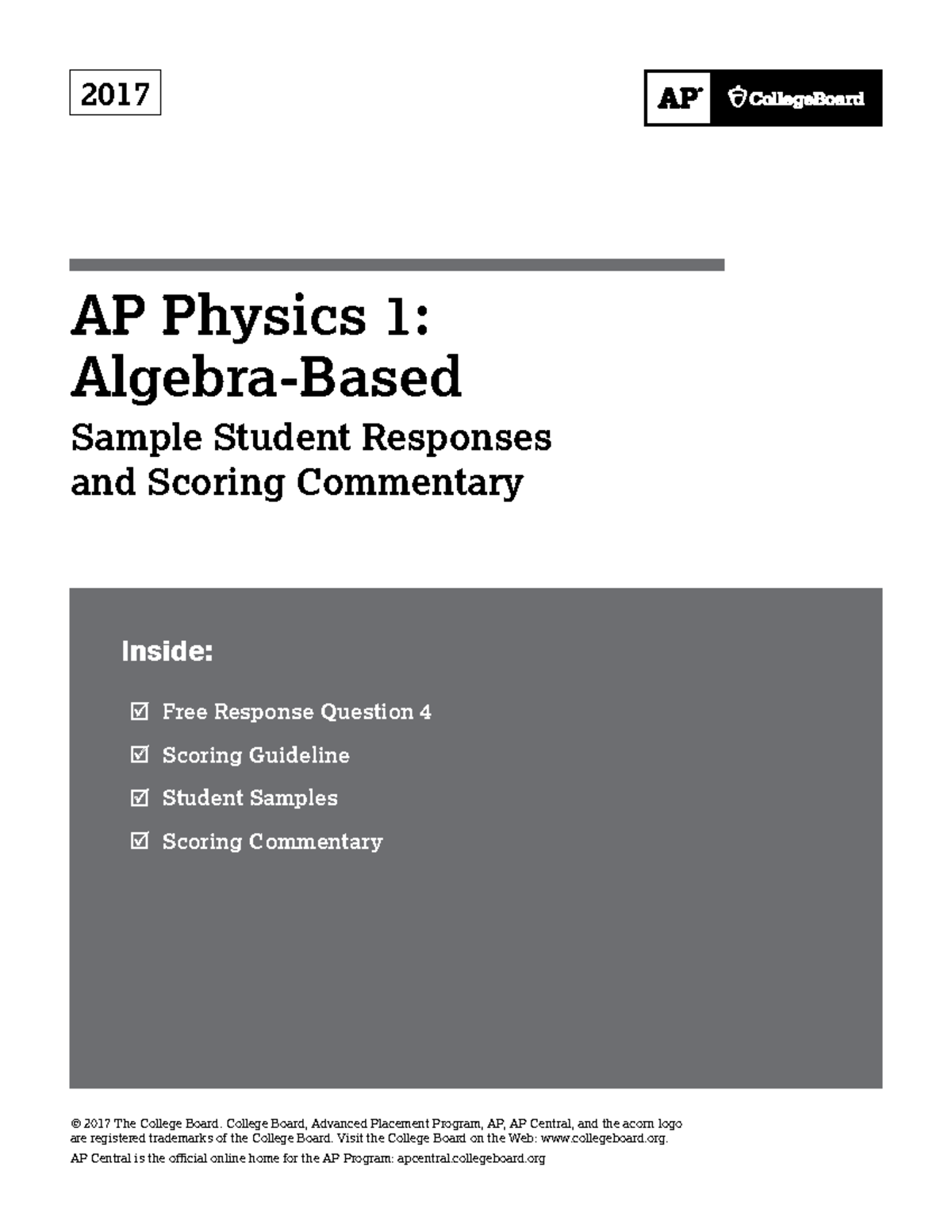 Ap17 physics 1 q4 work 2017 AP Physics 1 AlgebraBased Sample