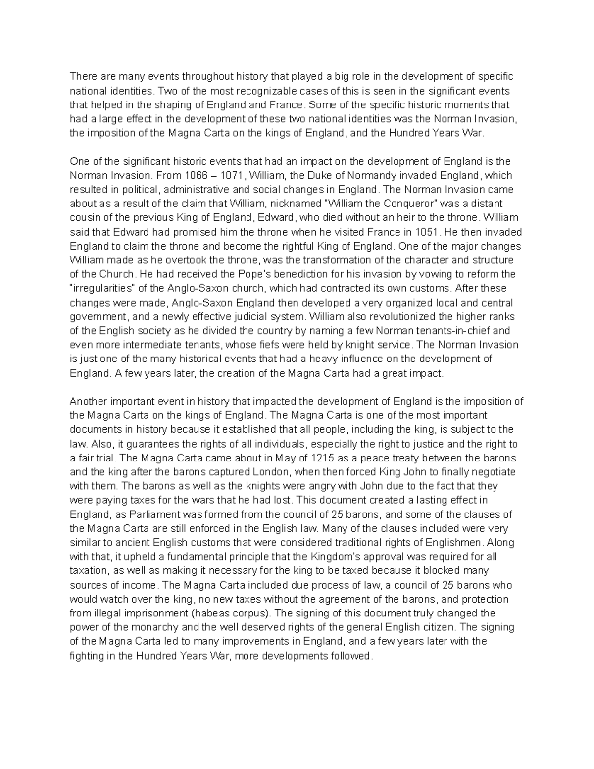 Norman Invasion, Magna Carta And Hundred Years War As The Factors For ...