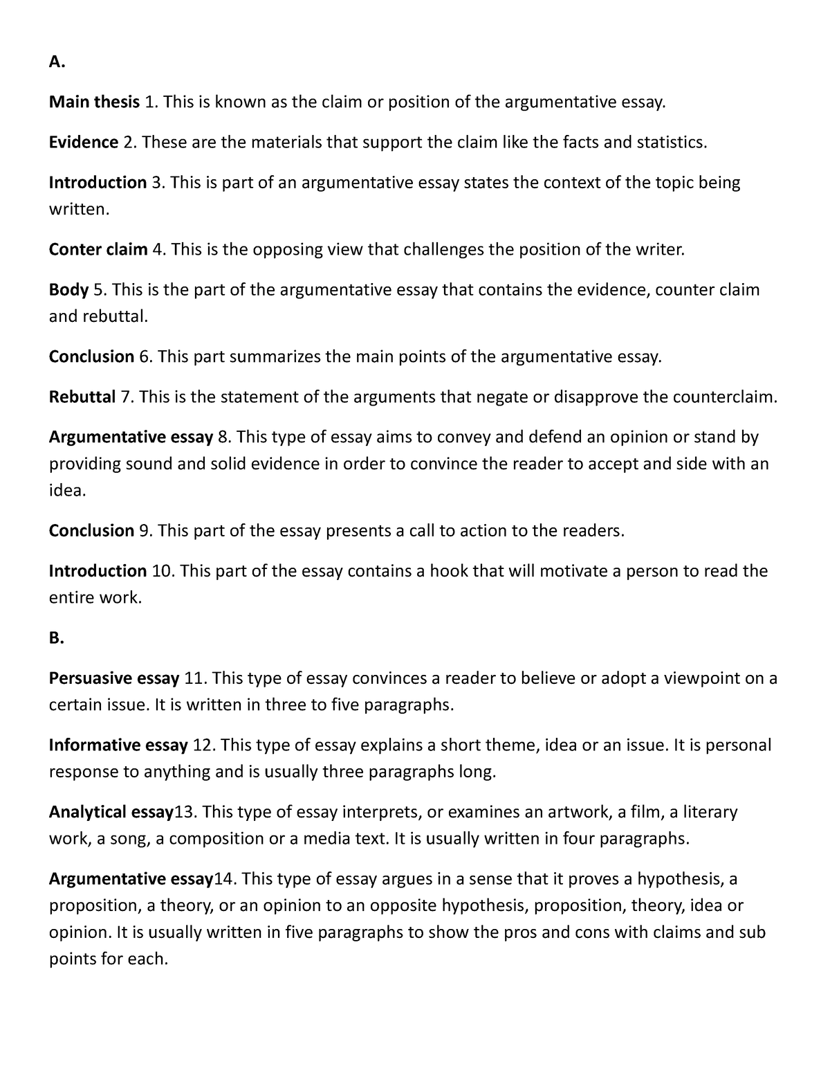 English summa 1 - basic stuff - A. Main thesis 1. This is known as the ...