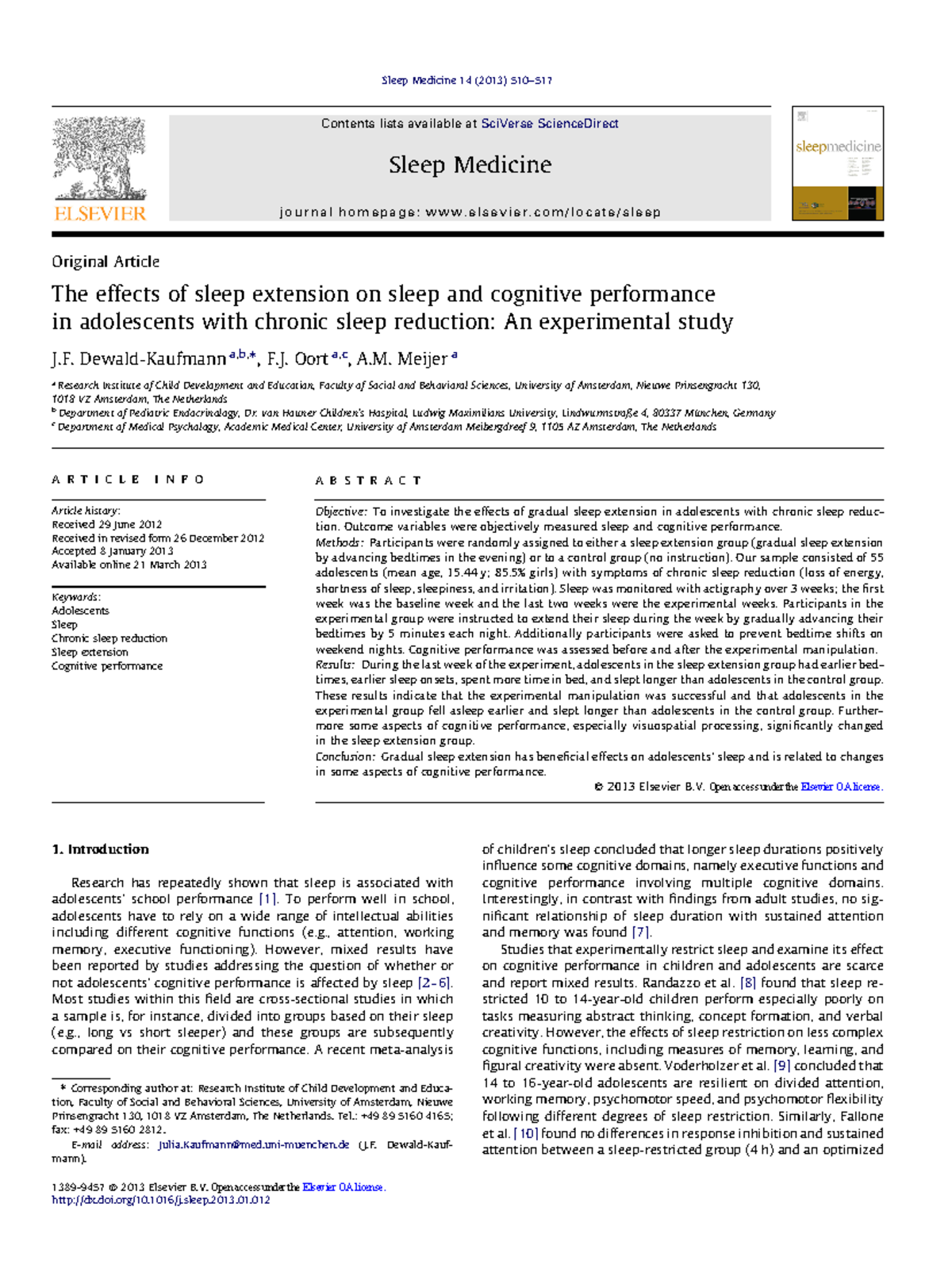 1-s2 - lecture notes - Original Article The effects of sleep extension ...