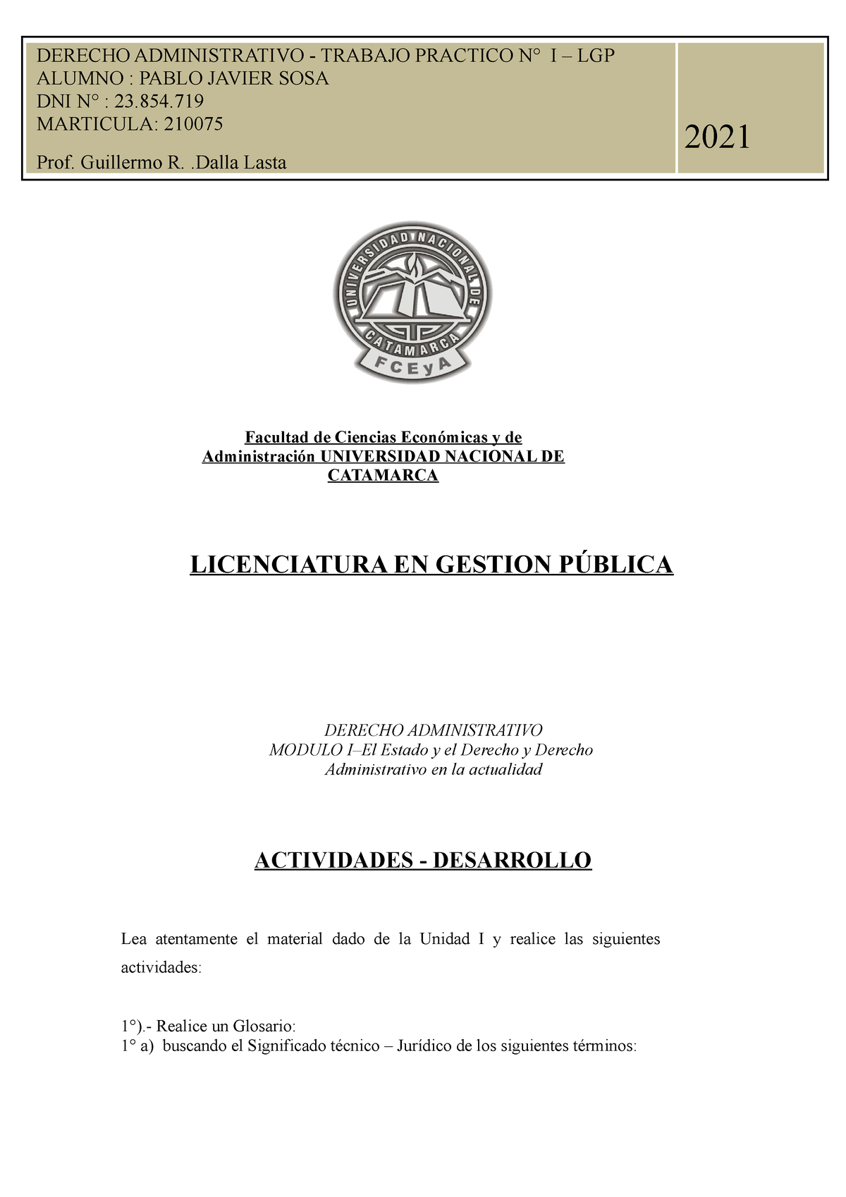 Trabajo Practico N°1 - Derecho Administrativo - Copia - DERECHO ...