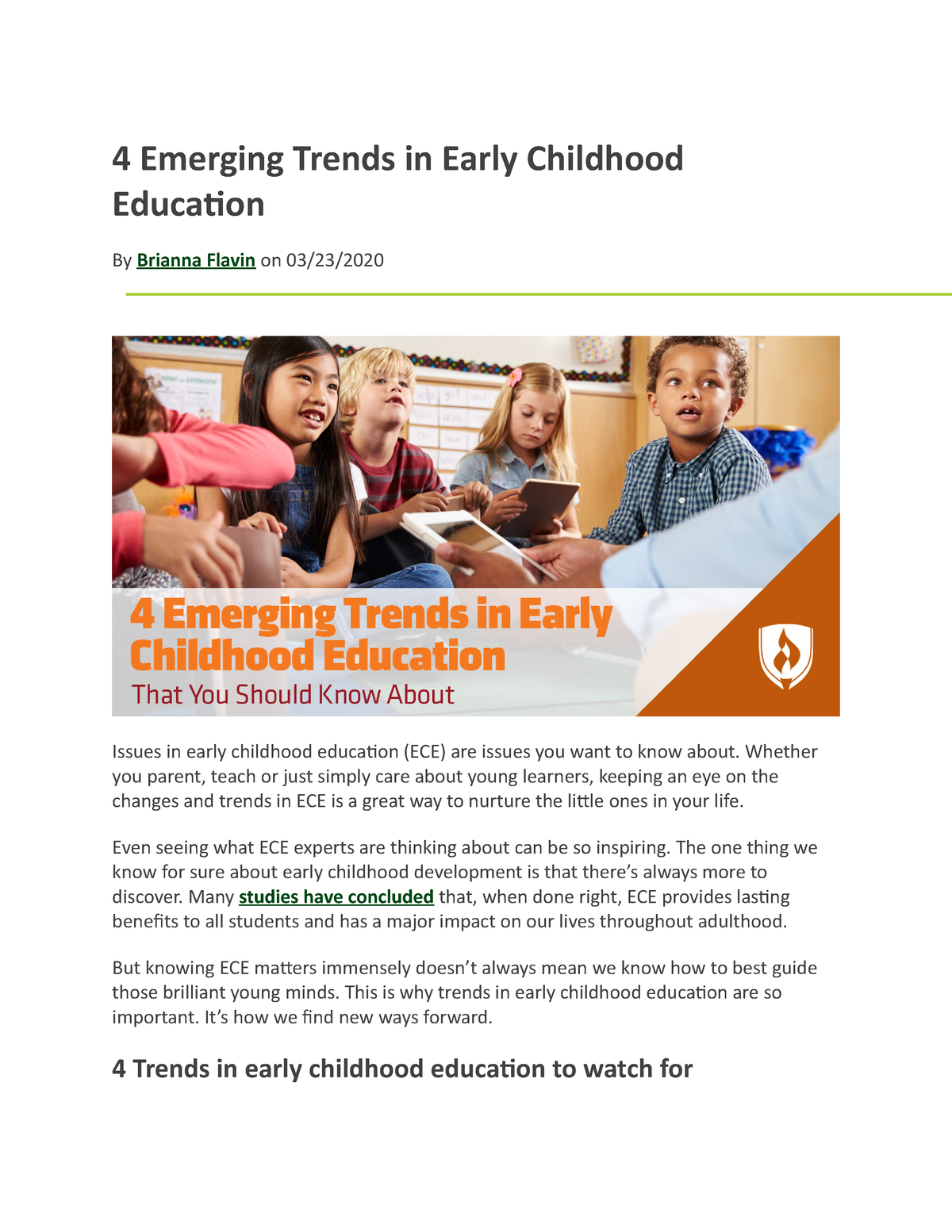 Trends AND Issues ON ECE 4 Emerging Trends in Early Childhood