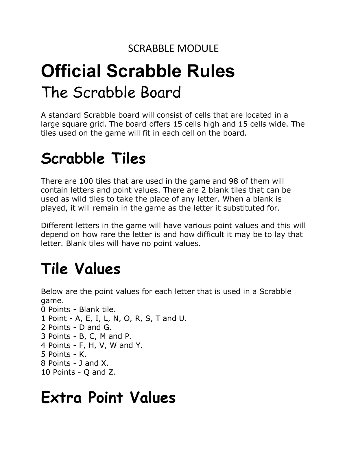 Scrabble Module SCRABBLE MODULE Official Scrabble Rules The Scrabble