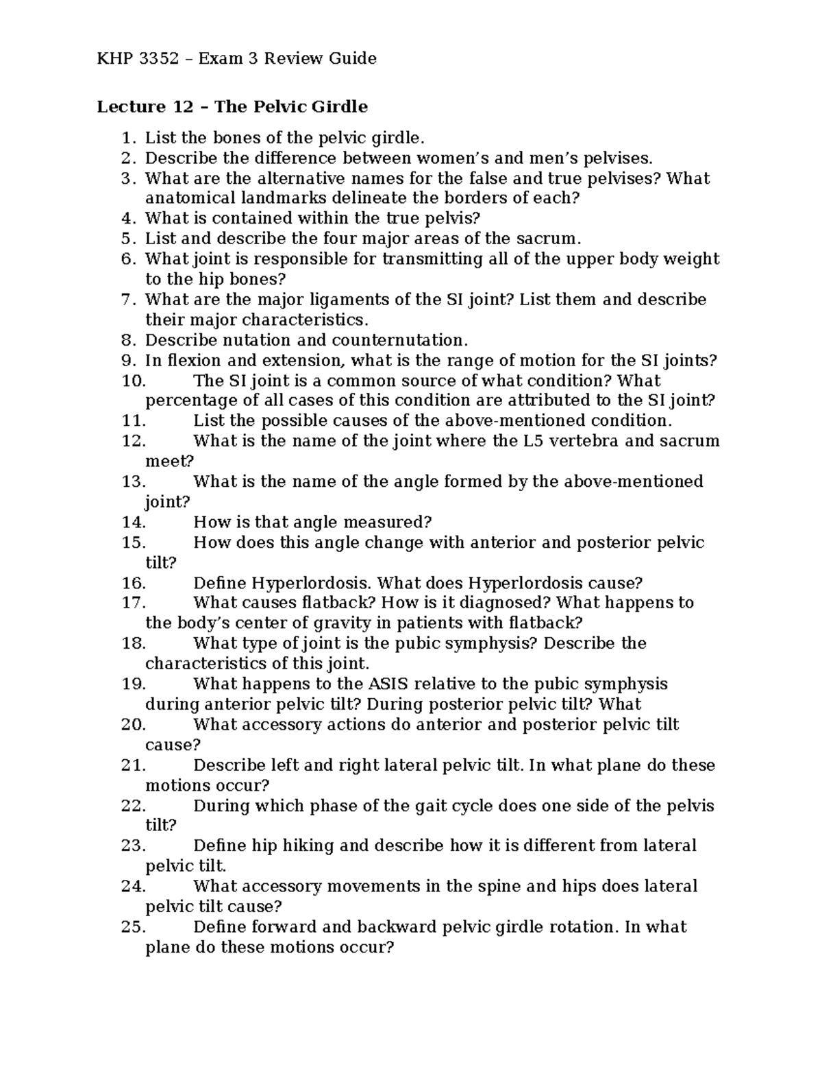 KHP3352 - Exam 3 Review Guide - KHP 3352 – Exam 3 Review Guide Lecture ...
